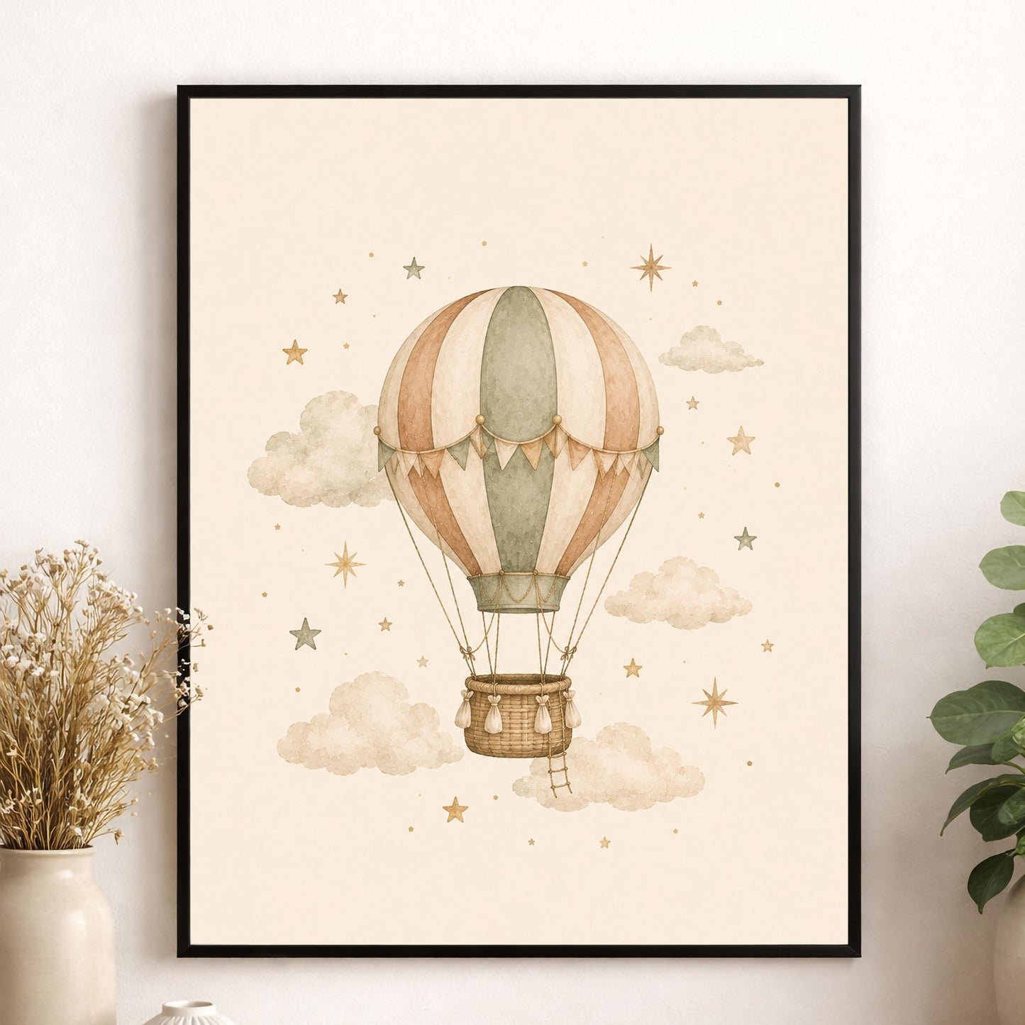 Hot Air Balloon Nursery Wall Art Print | Children’s Home Decor | Night Sky | Boho | For Boy | Kids | Girl | Cottage core | Artwork
