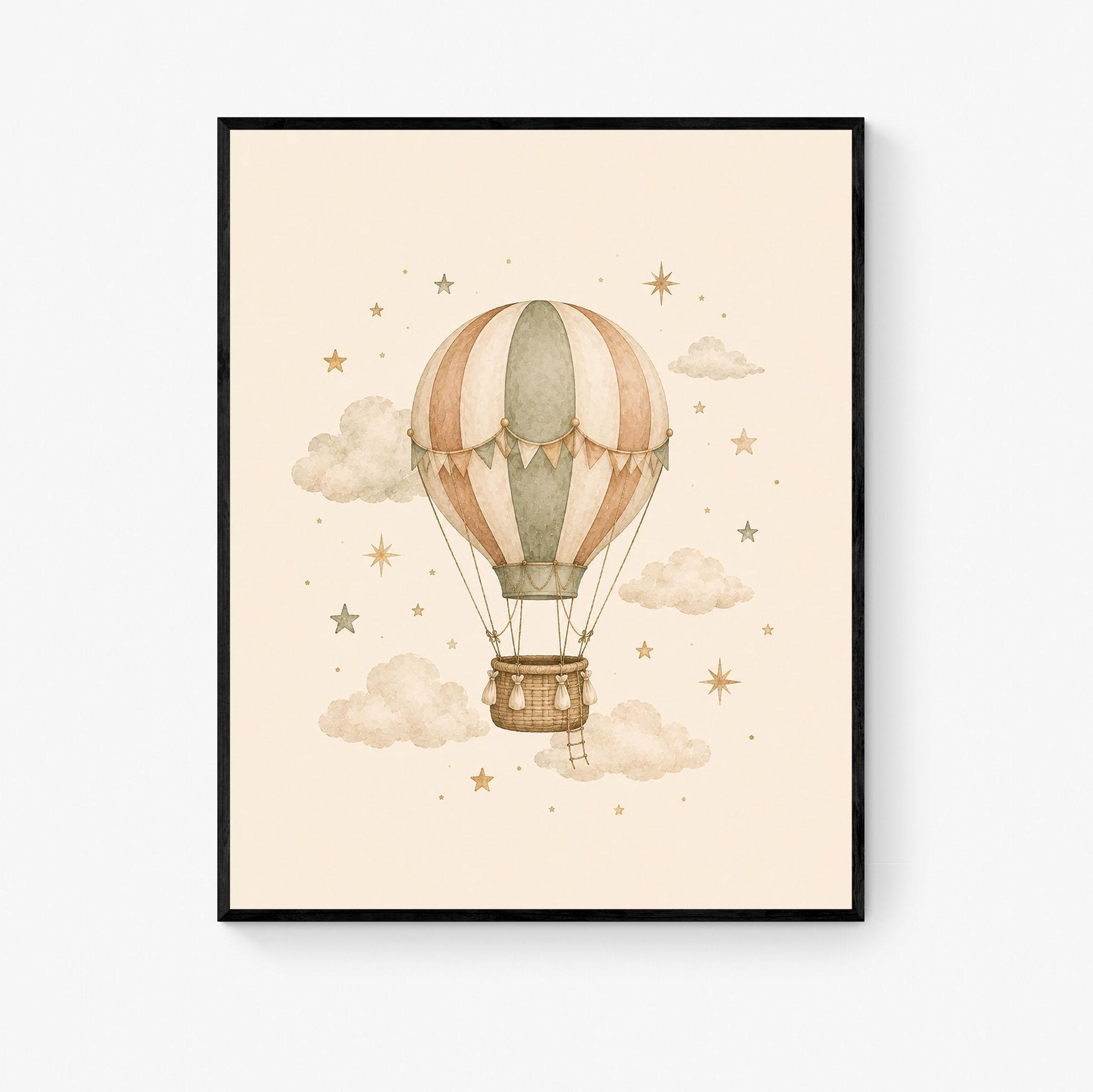 Hot Air Balloon Nursery Wall Art Print | Children’s Home Decor | Night Sky | Boho | For Boy | Kids | Girl | Cottage core | Artwork