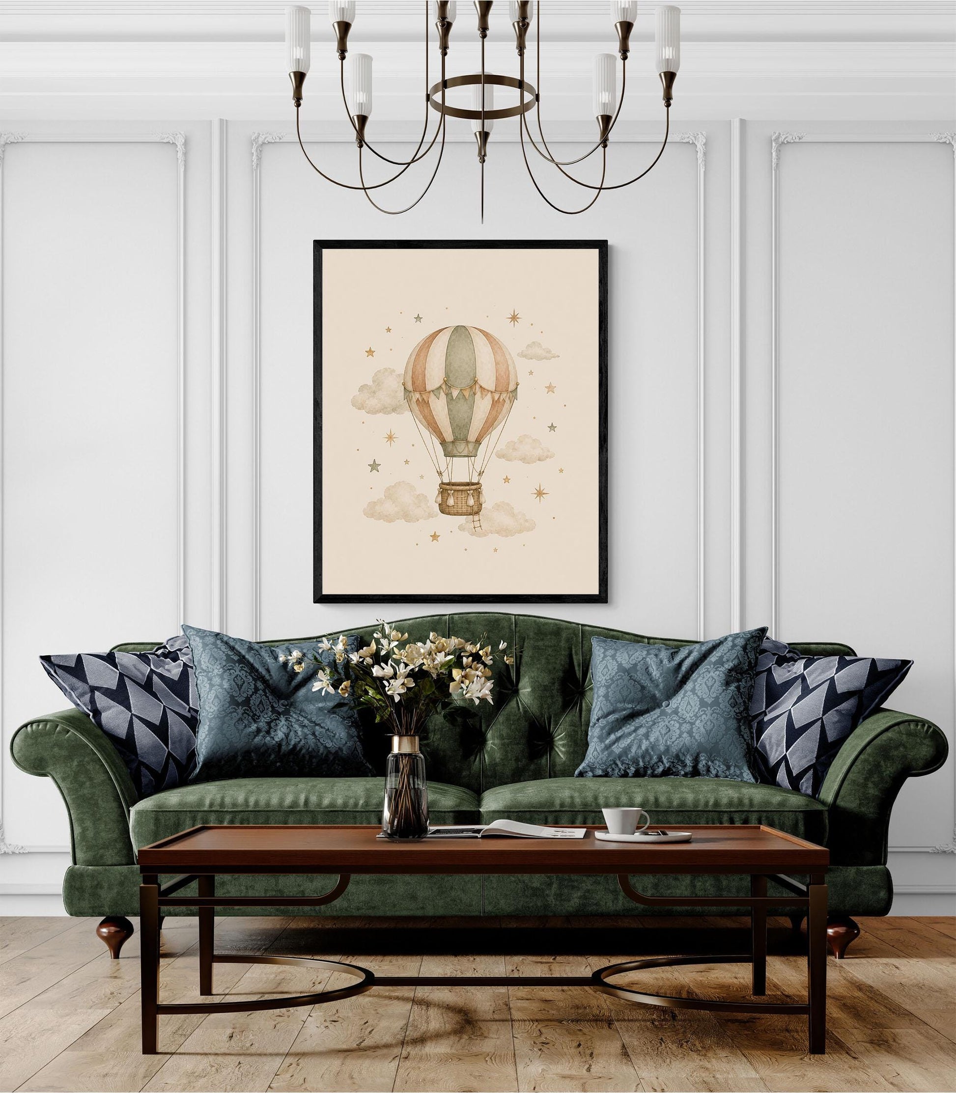 Hot Air Balloon Nursery Wall Art Print | Children’s Home Decor | Night Sky | Boho | For Boy | Kids | Girl | Cottage core | Artwork