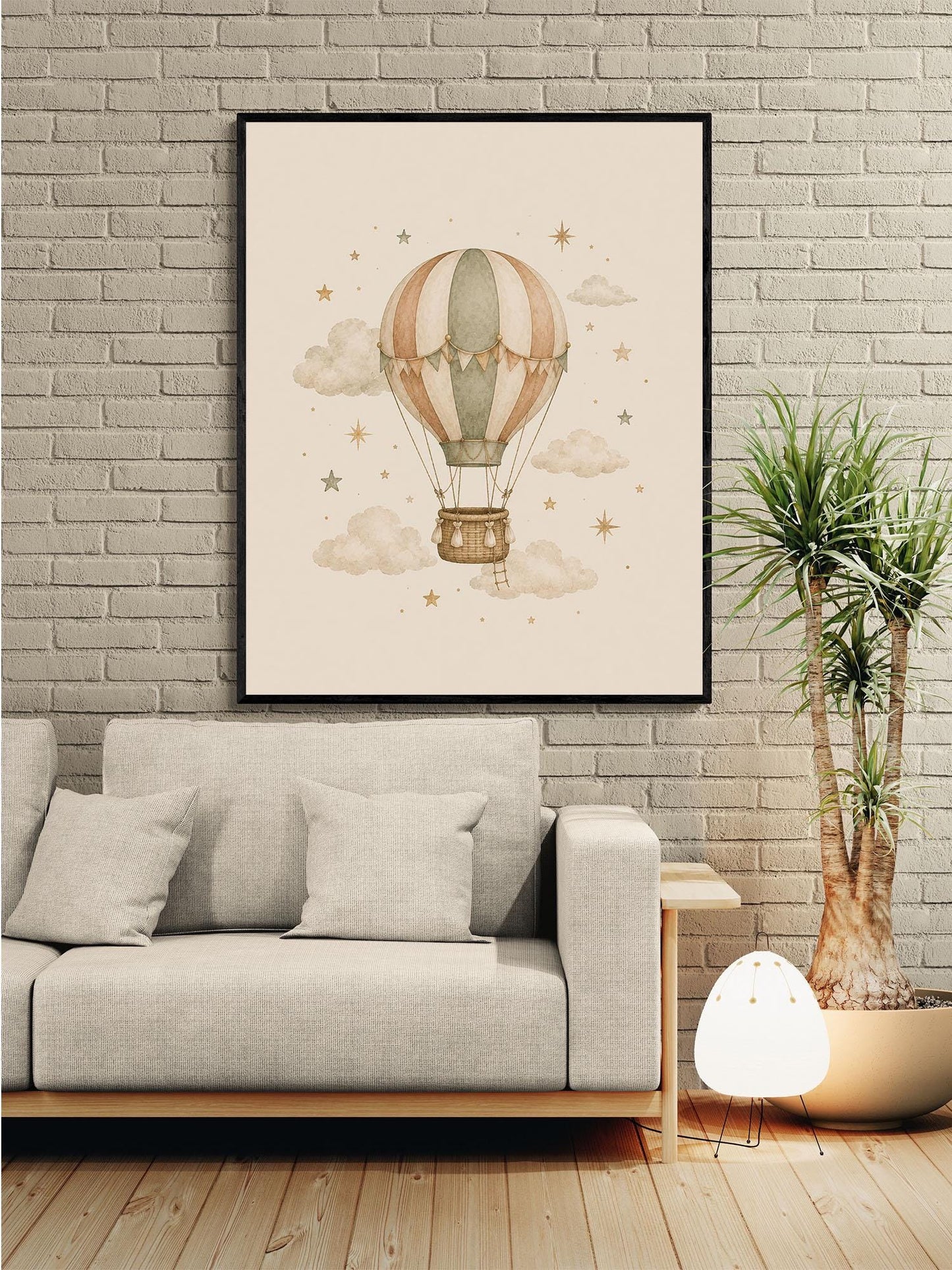 Hot Air Balloon Nursery Wall Art Print | Children’s Home Decor | Night Sky | Boho | For Boy | Kids | Girl | Cottage core | Artwork