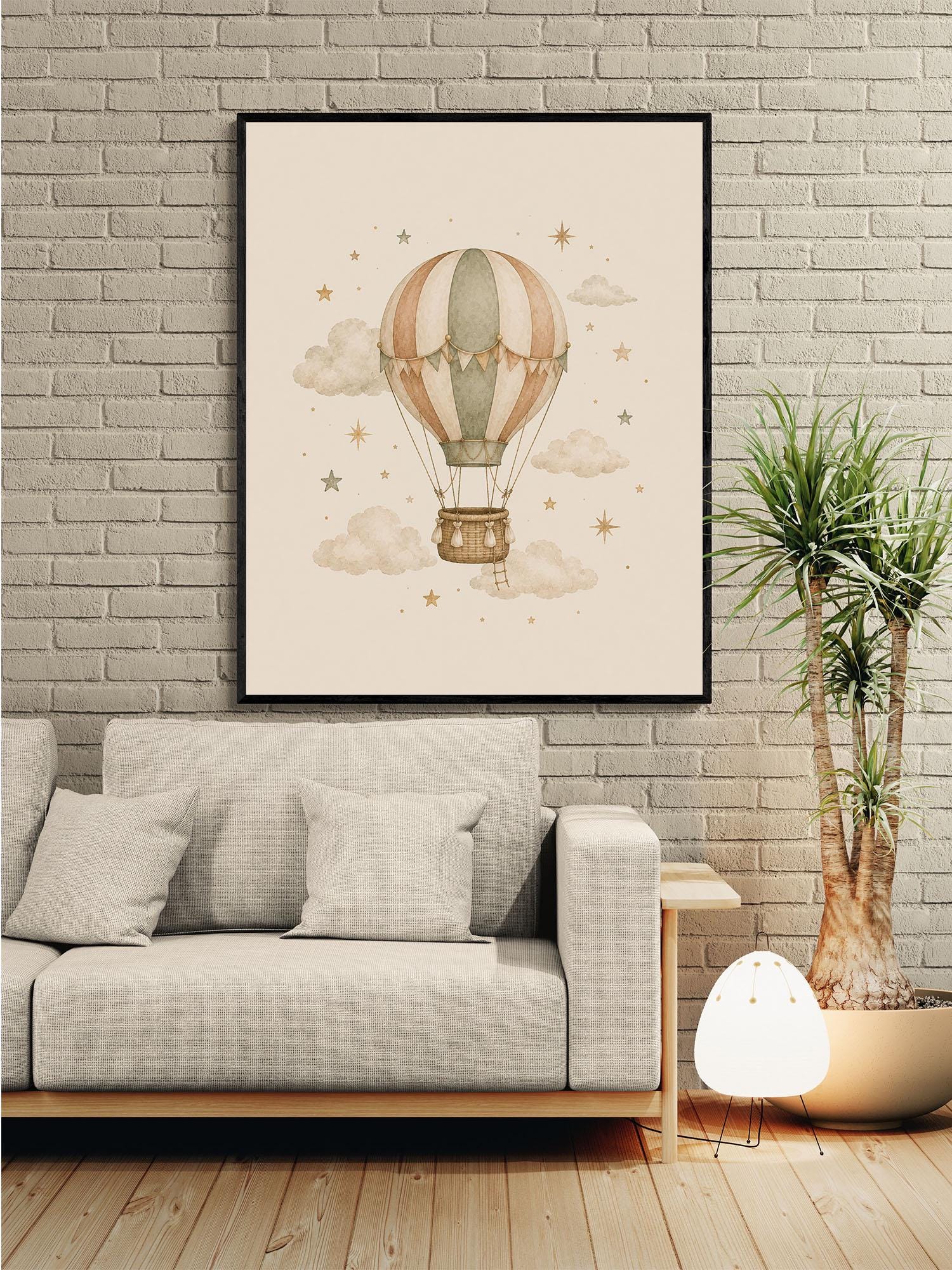 Hot Air Balloon Nursery Wall Art Print | Children’s Home Decor | Night Sky | Boho | For Boy | Kids | Girl | Cottage core | Artwork