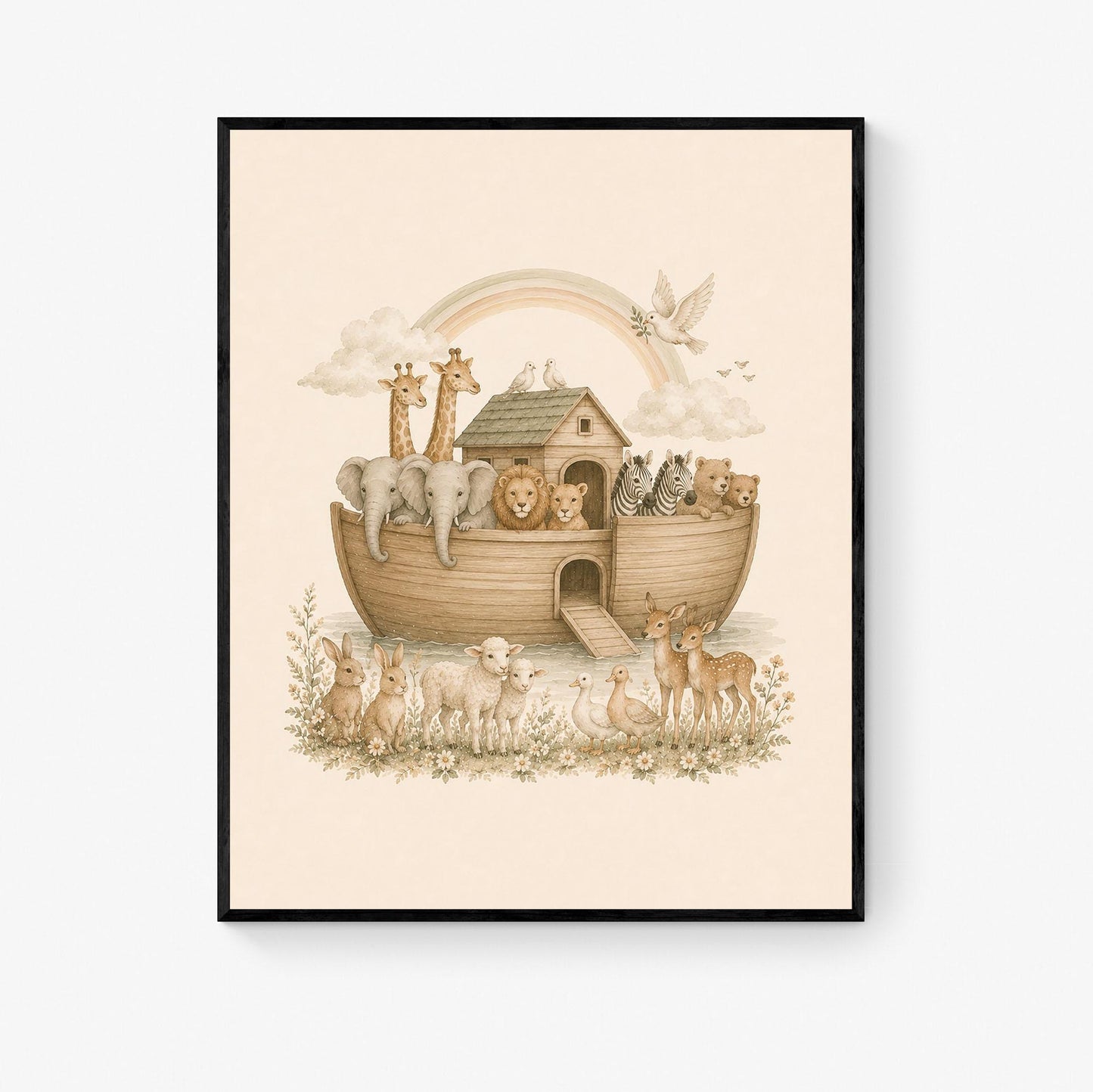 Noah’s Ark Nursery Wall Art Print | Children’s Home Decor | Bible Story | Animal | For Boy | Kids | Girl | Cottage core | Family Artwork