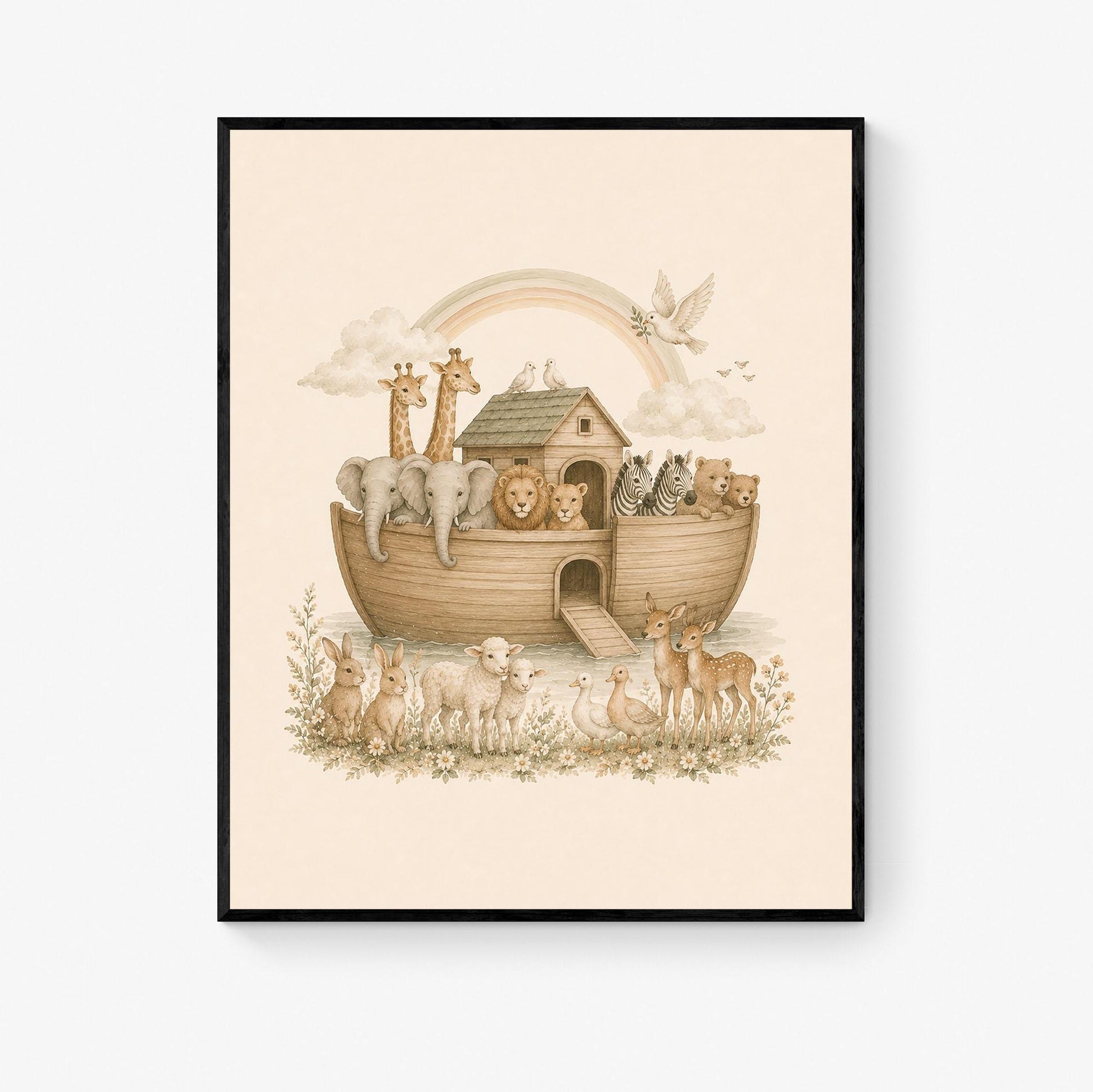 Noah’s Ark Nursery Wall Art Print | Children’s Home Decor | Bible Story | Animal | For Boy | Kids | Girl | Cottage core | Family Artwork