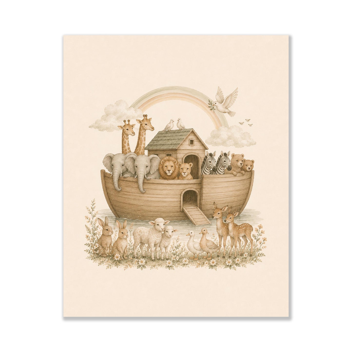 Noah’s Ark Nursery Wall Art Print | Children’s Home Decor | Bible Story | Animal | For Boy | Kids | Girl | Cottage core | Family Artwork
