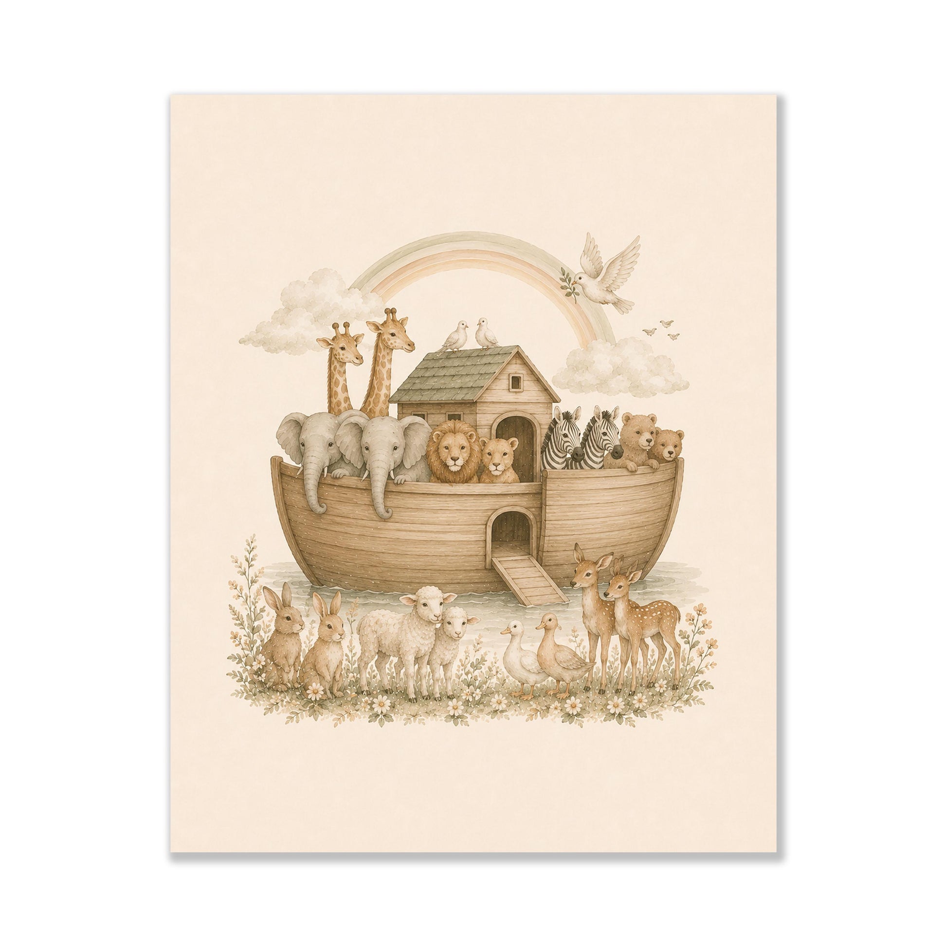 Noah’s Ark Nursery Wall Art Print | Children’s Home Decor | Bible Story | Animal | For Boy | Kids | Girl | Cottage core | Family Artwork