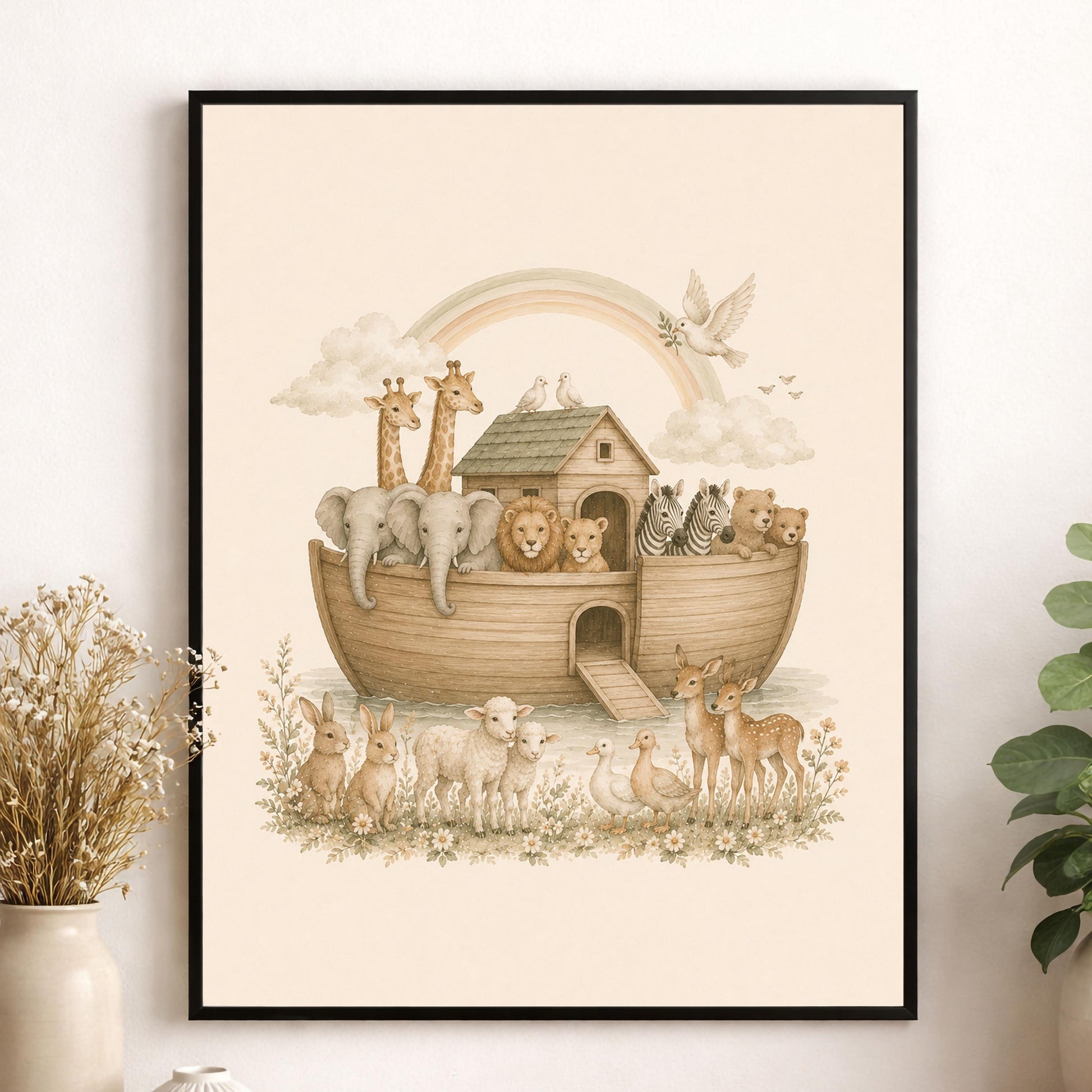 Noah’s Ark Nursery Wall Art Print | Children’s Home Decor | Bible Story | Animal | For Boy | Kids | Girl | Cottage core | Family Artwork