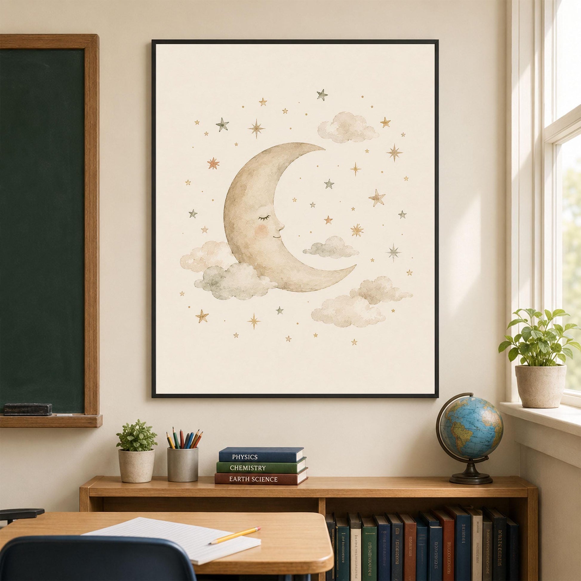 Sleeping Stars And Moon Nursery Wall Art Print | Children’s Home Decor | Night Sky | For Boy | Kids | Girl | Cottage Core | Family Artwork