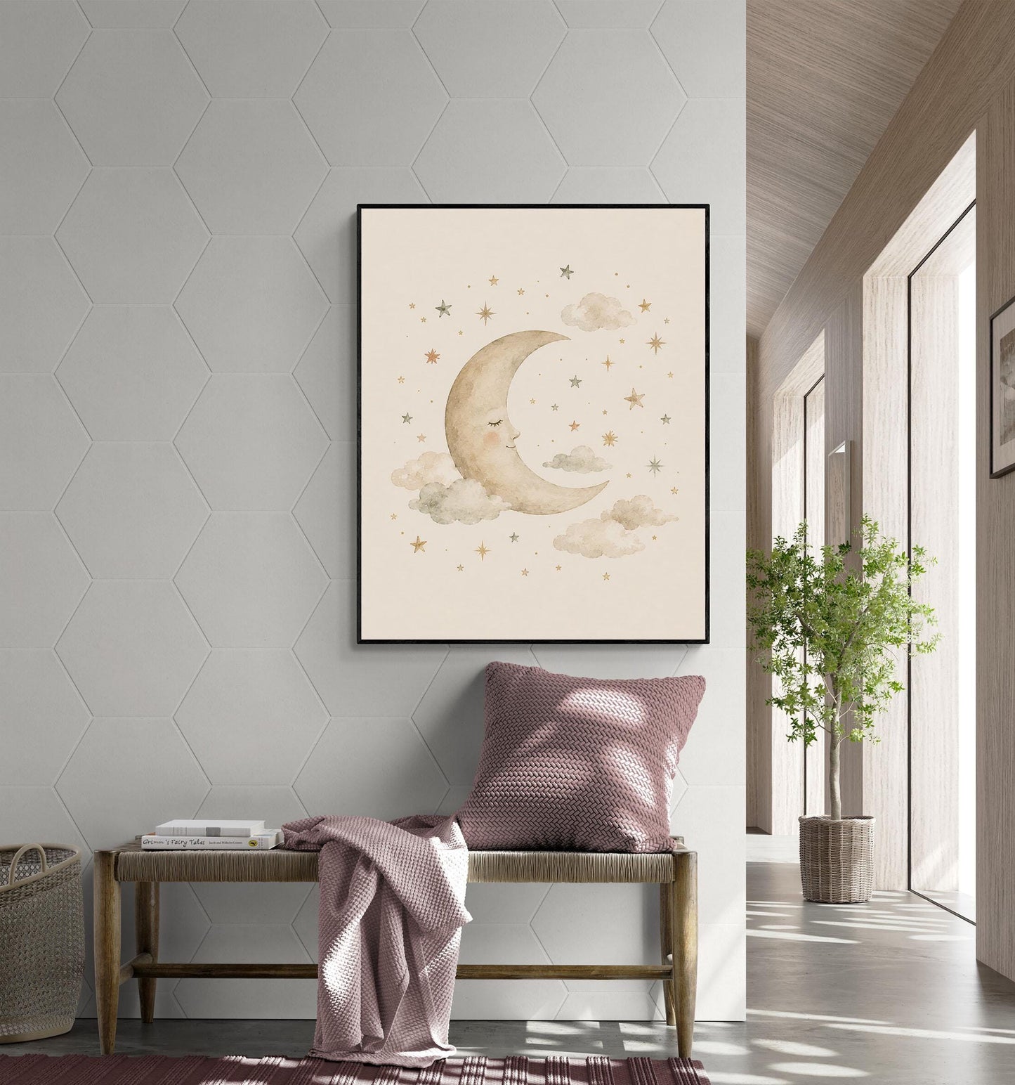 Sleeping Stars And Moon Nursery Wall Art Print | Children’s Home Decor | Night Sky | For Boy | Kids | Girl | Cottage Core | Family Artwork