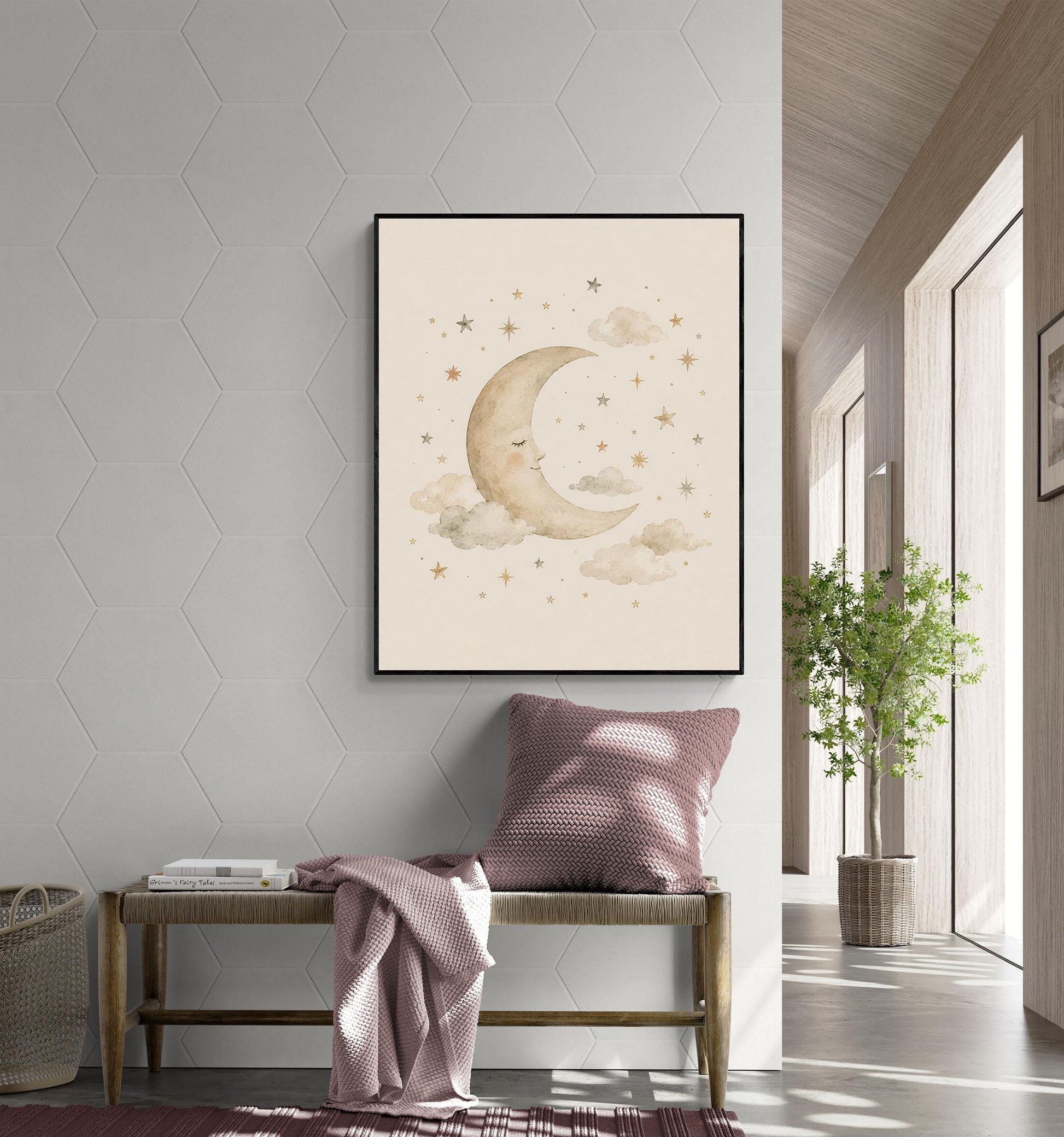 Sleeping Stars And Moon Nursery Wall Art Print | Children’s Home Decor | Night Sky | For Boy | Kids | Girl | Cottage Core | Family Artwork