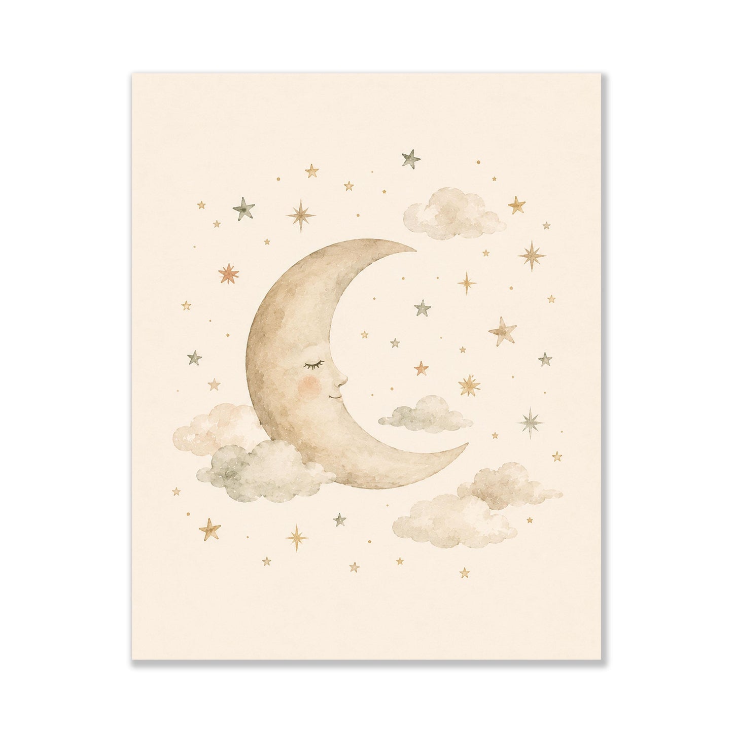 Sleeping Stars And Moon Nursery Wall Art Print | Children’s Home Decor | Night Sky | For Boy | Kids | Girl | Cottage Core | Family Artwork
