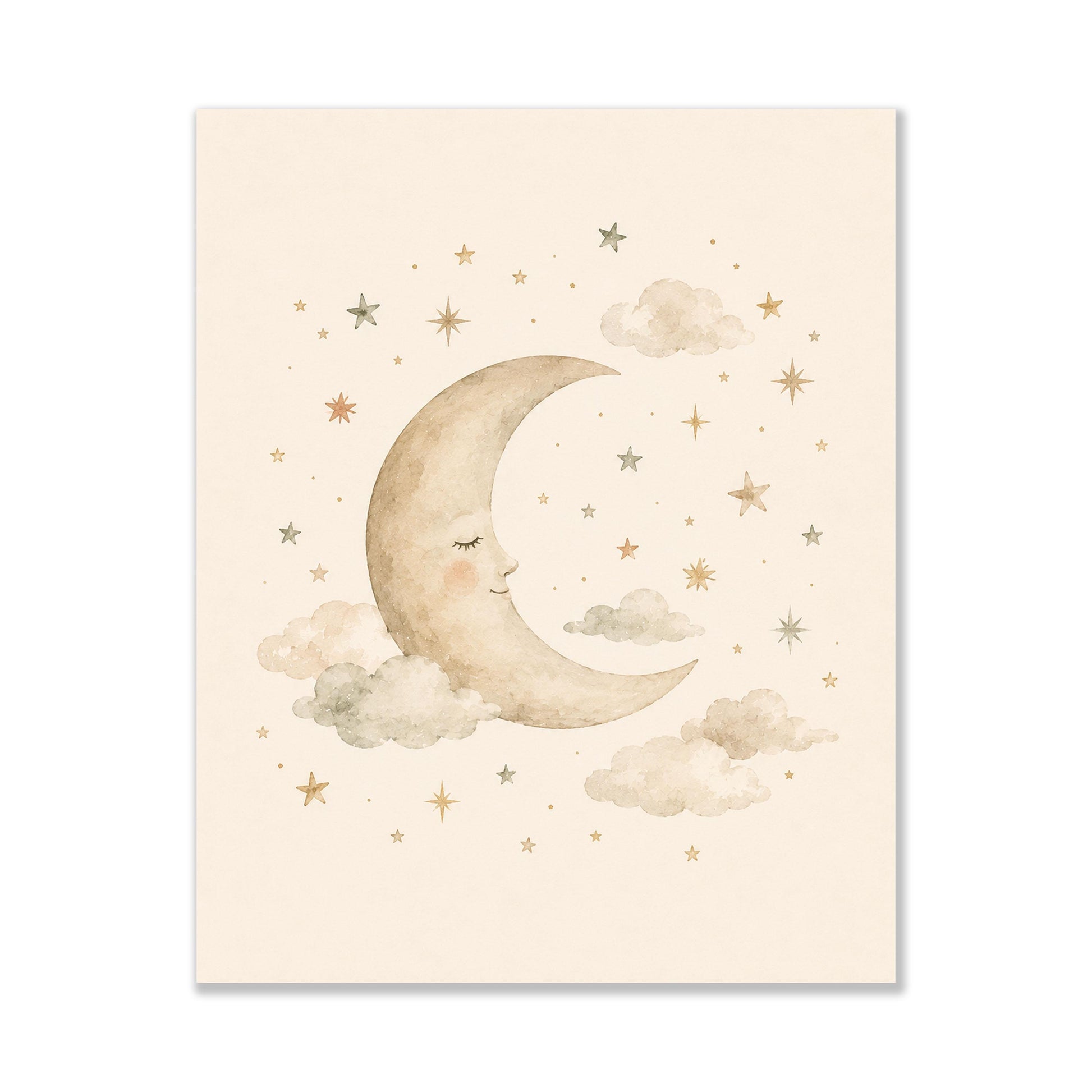 Sleeping Stars And Moon Nursery Wall Art Print | Children’s Home Decor | Night Sky | For Boy | Kids | Girl | Cottage Core | Family Artwork