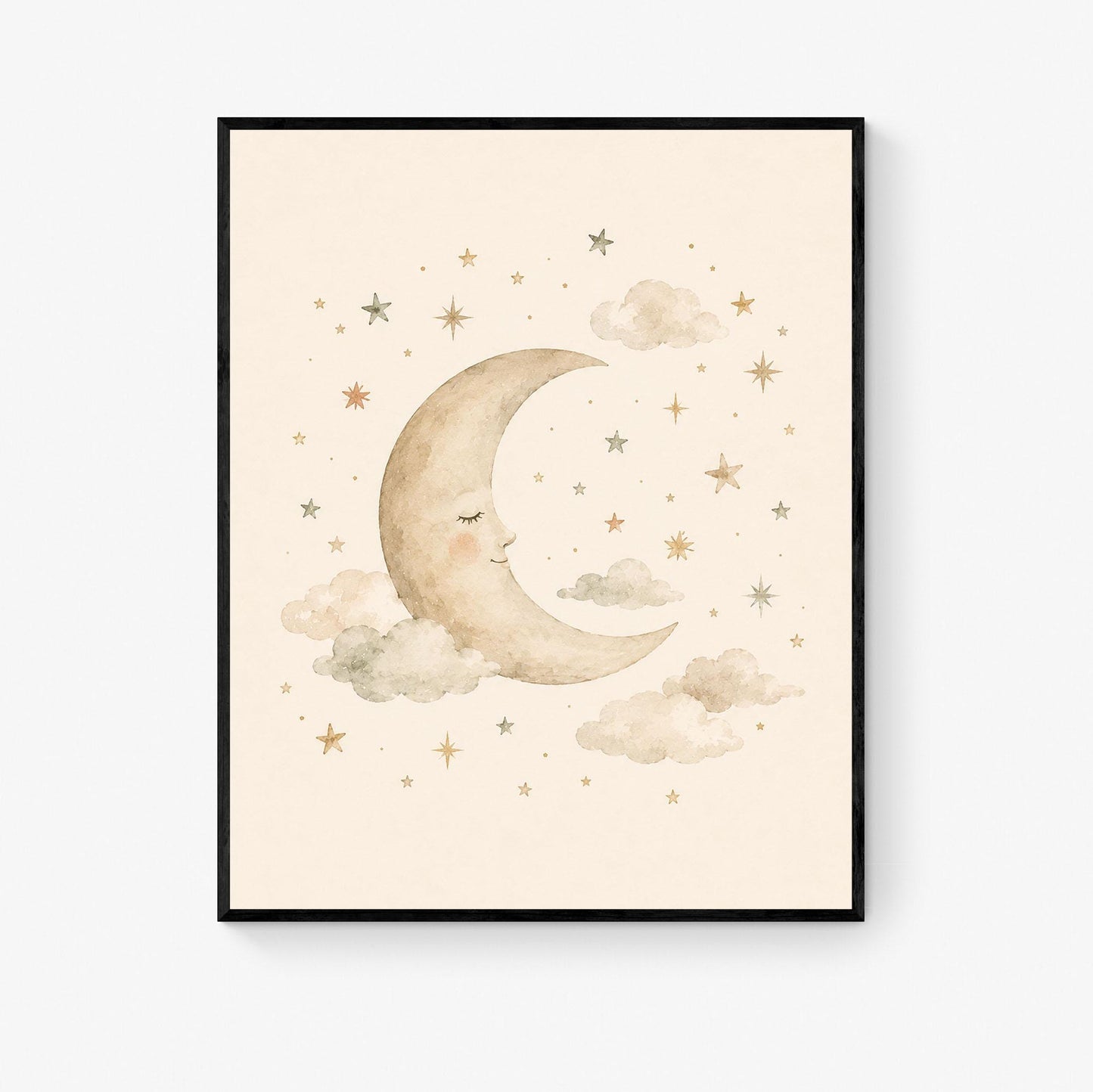 Sleeping Stars And Moon Nursery Wall Art Print | Children’s Home Decor | Night Sky | For Boy | Kids | Girl | Cottage Core | Family Artwork