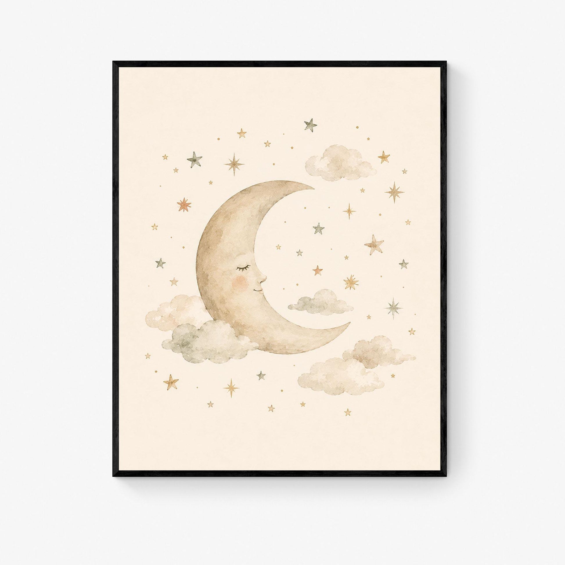 Sleeping Stars And Moon Nursery Wall Art Print | Children’s Home Decor | Night Sky | For Boy | Kids | Girl | Cottage Core | Family Artwork