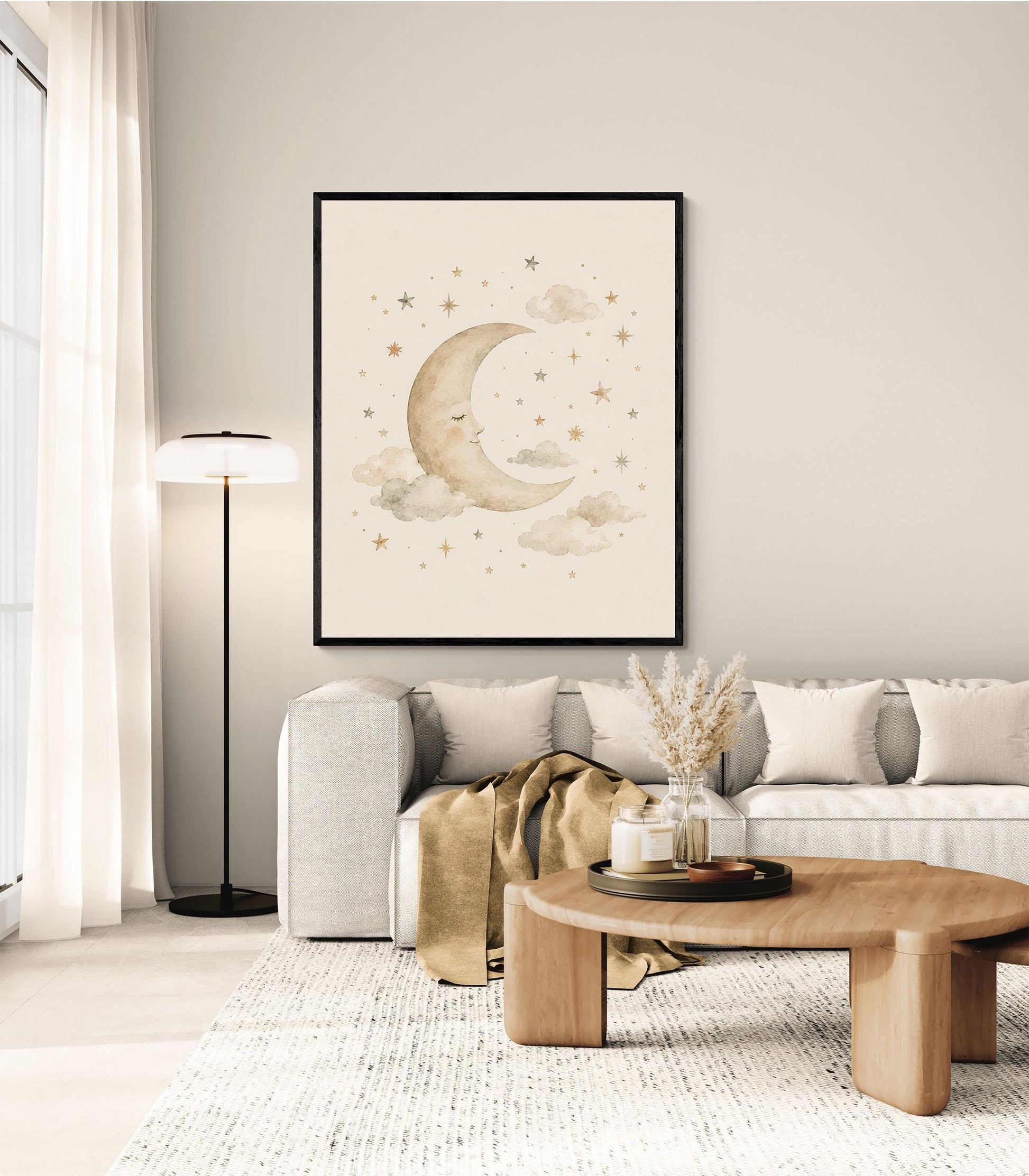 Sleeping Stars And Moon Nursery Wall Art Print | Children’s Home Decor | Night Sky | For Boy | Kids | Girl | Cottage Core | Family Artwork