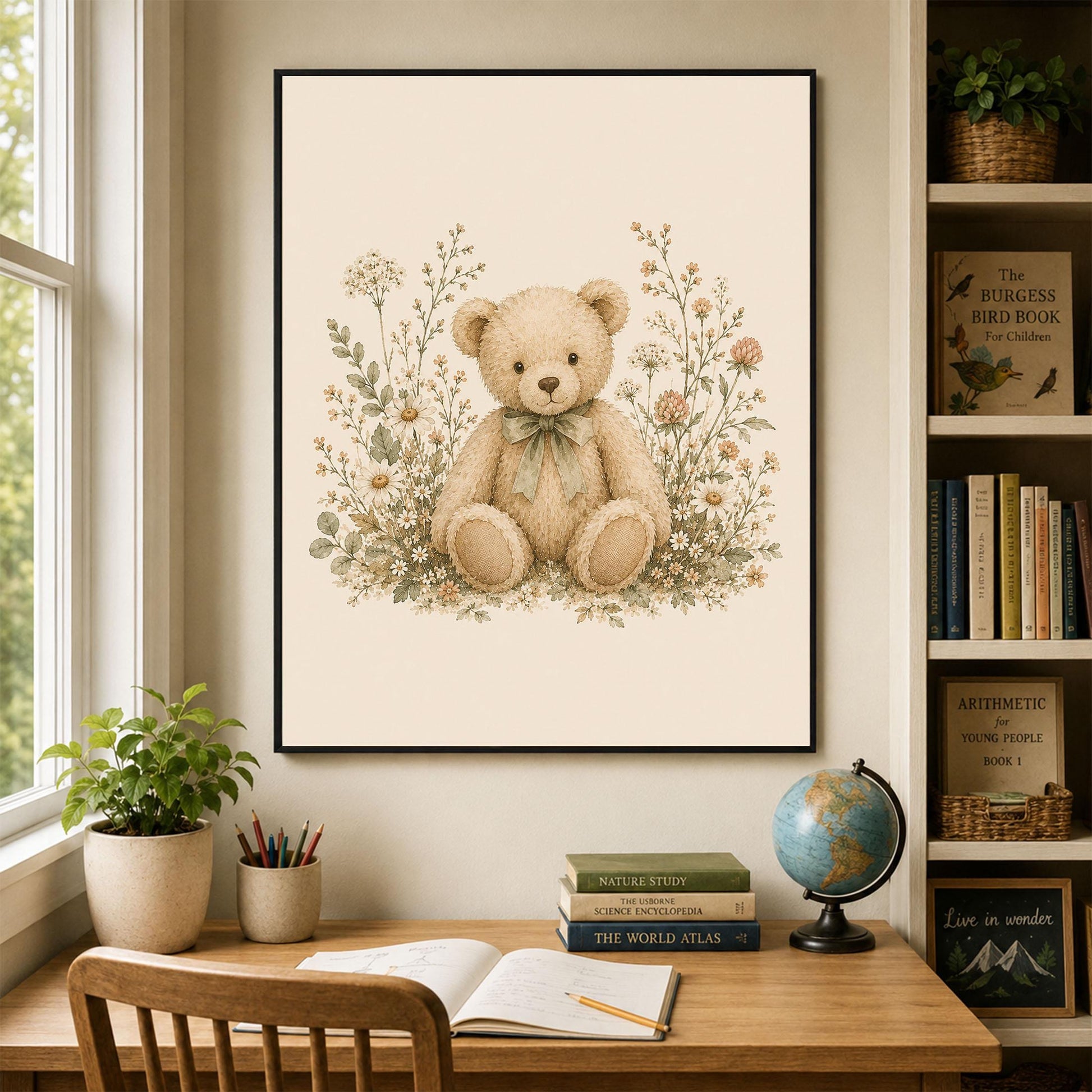 Teddy Bear Nursery Wall Art Print | Children’s Home Decor | Vintage Animal | Forest | Boy | Kids | Girl | Cottage Core | Family Artwork