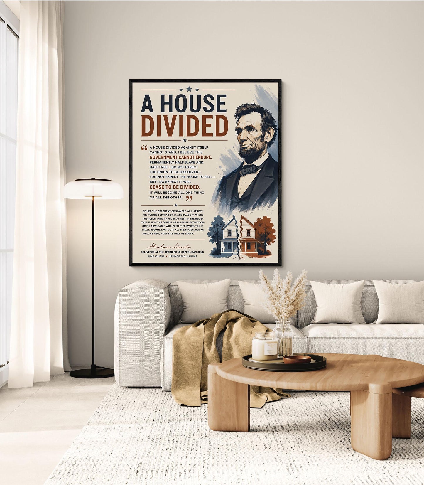 Abraham Lincoln House Divided Speech Wall Art Print | American Civil War | Historical Americana | Vintage Patriotic Home Decor