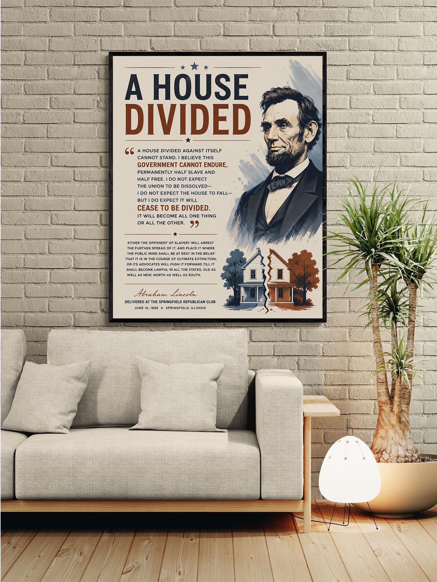 Abraham Lincoln House Divided Speech Wall Art Print | American Civil War | Historical Americana | Vintage Patriotic Home Decor