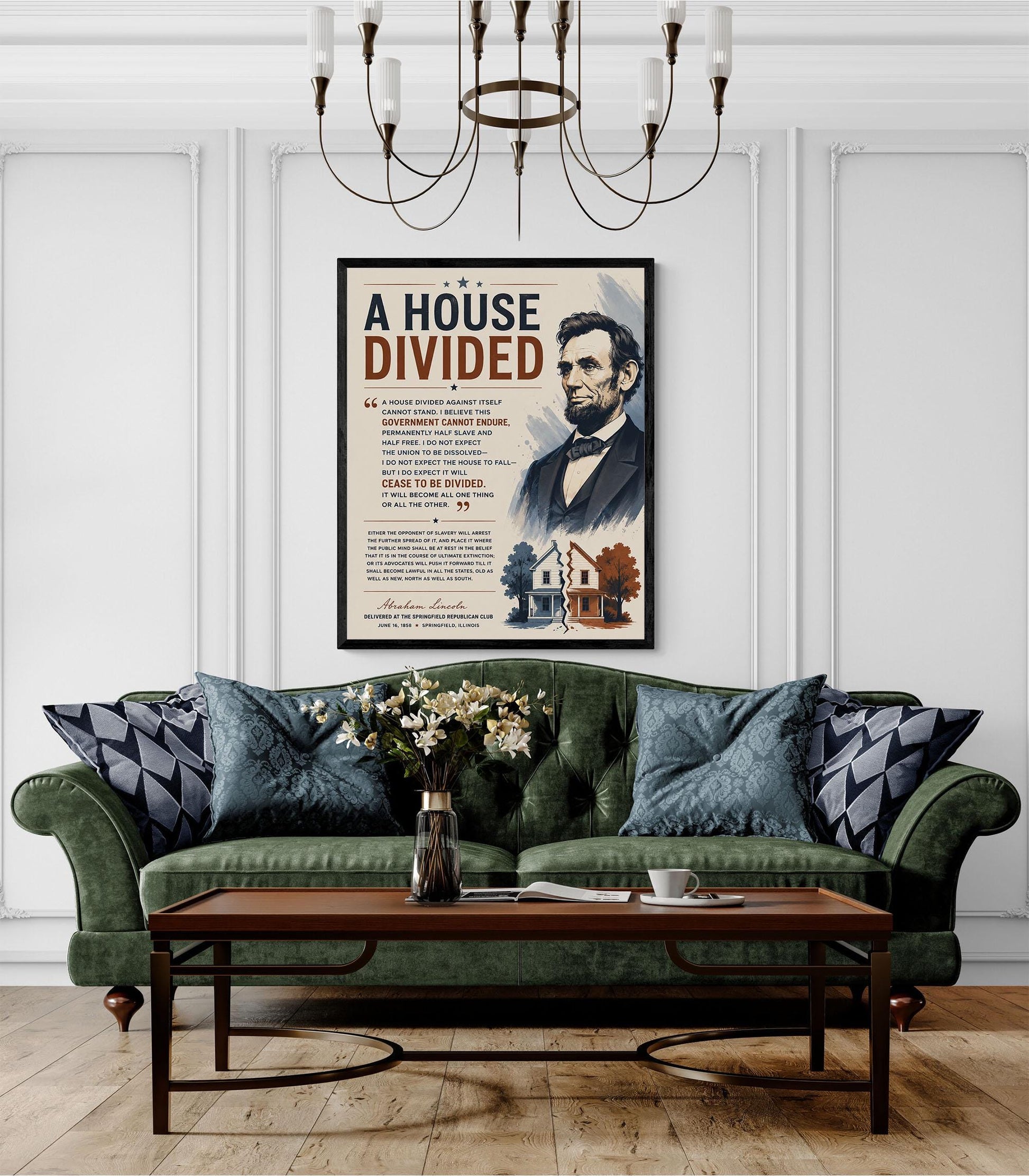 Abraham Lincoln House Divided Speech Wall Art Print | American Civil War | Historical Americana | Vintage Patriotic Home Decor
