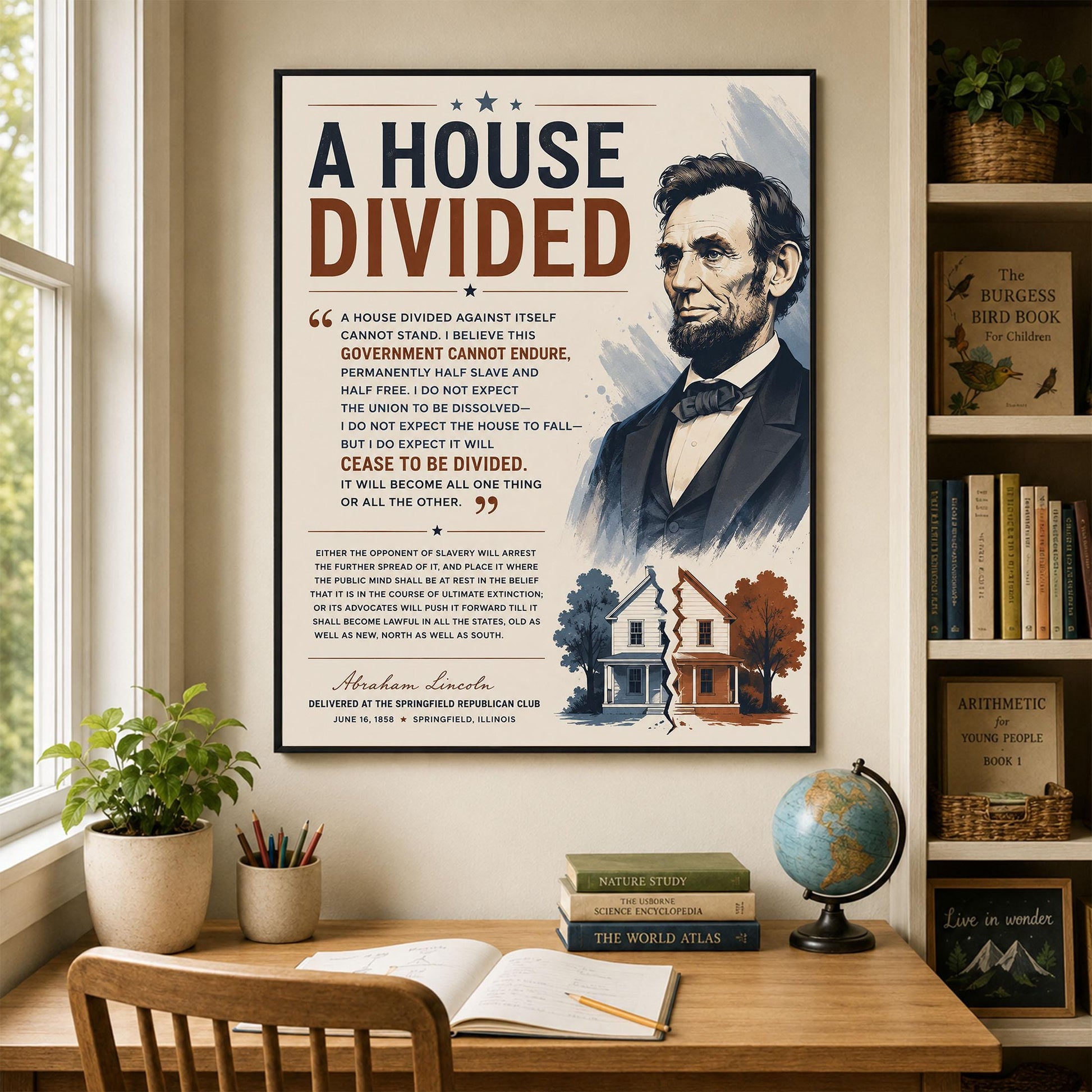 Abraham Lincoln House Divided Speech Wall Art Print | American Civil War | Historical Americana | Vintage Patriotic Home Decor