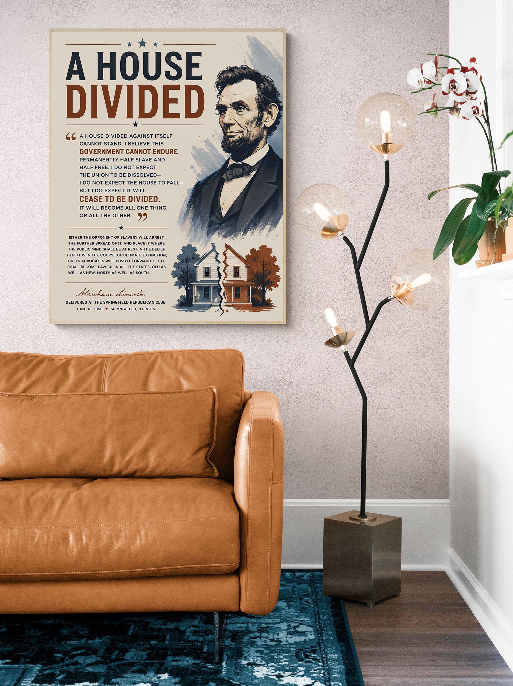 Abraham Lincoln House Divided Speech Wall Art Print | American Civil War | Historical Americana | Vintage Patriotic Home Decor