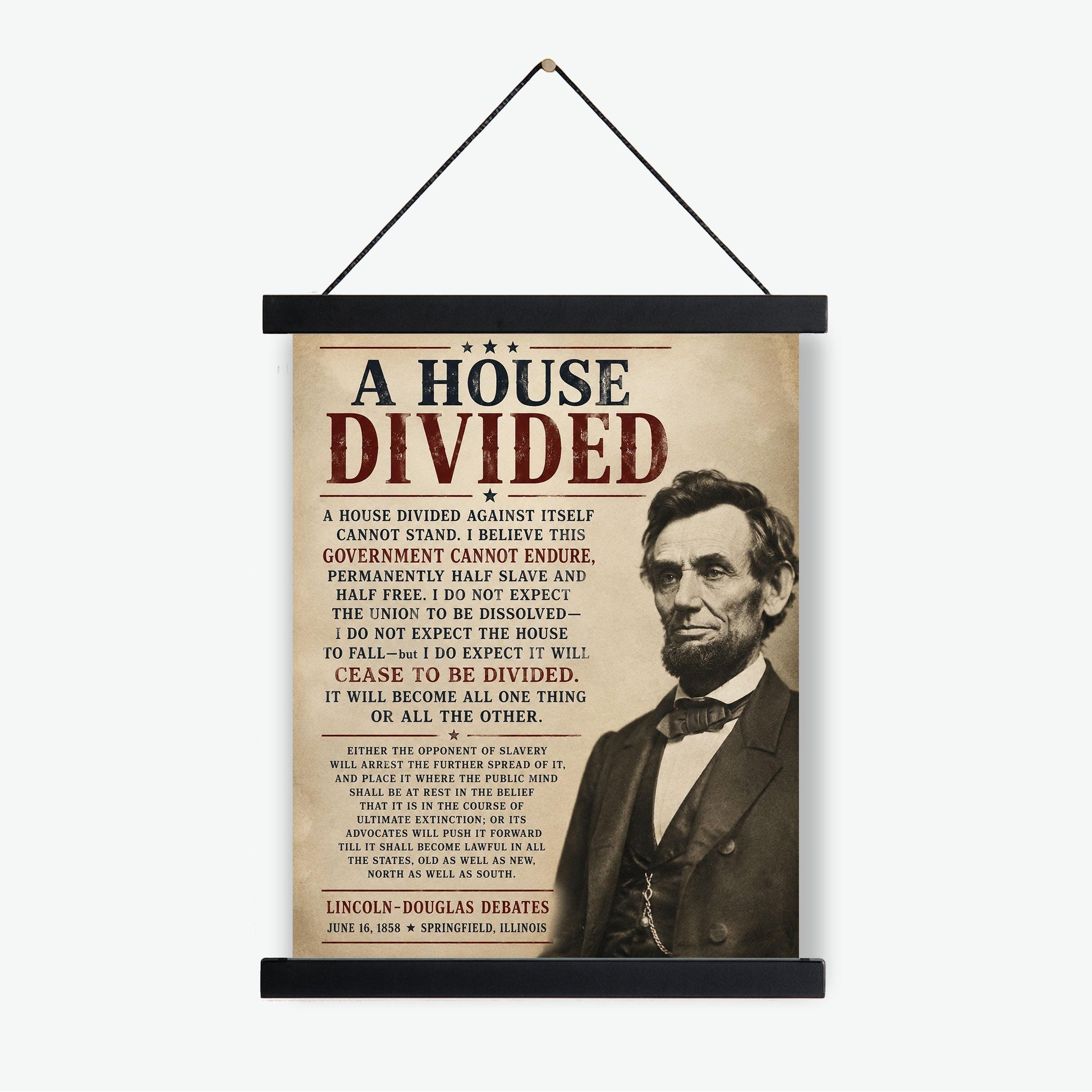 Abraham Lincoln House Divided Speech Wall Art Print | American Civil War | Historical Americana | Beige Vintage Patriotic | Home Decor