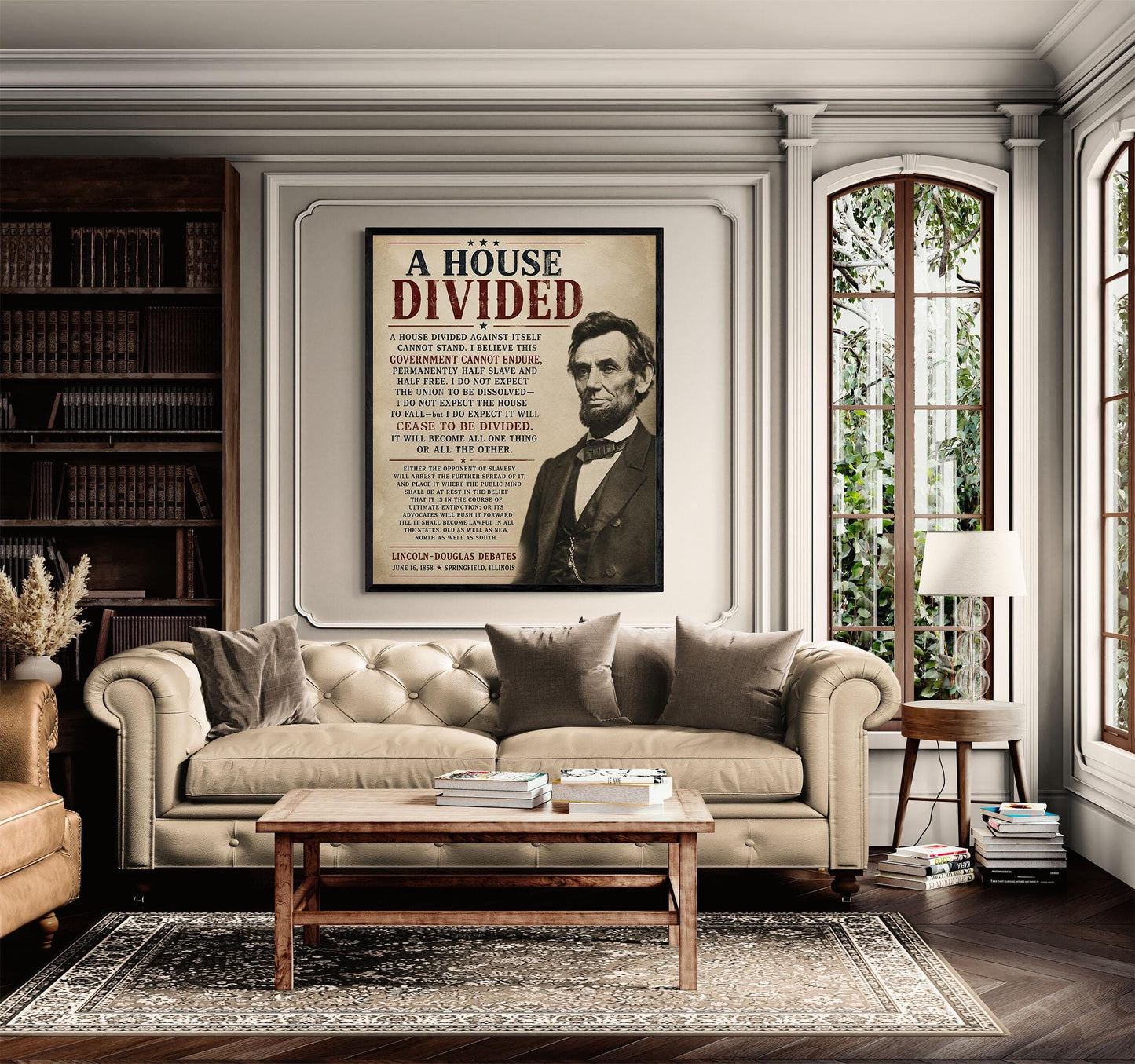 Abraham Lincoln House Divided Speech Wall Art Print | American Civil War | Historical Americana | Beige Vintage Patriotic | Home Decor