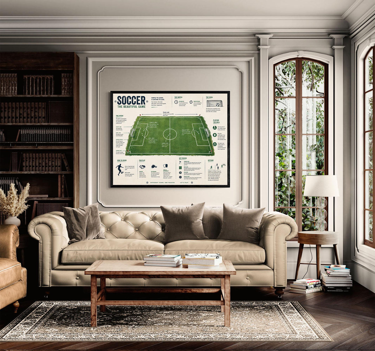 Soccer Rules Art Print, Football Pitch Diagram Poster, Field Wall Artwork, Sports Learning Chart, Coach Classroom, Home Decor
