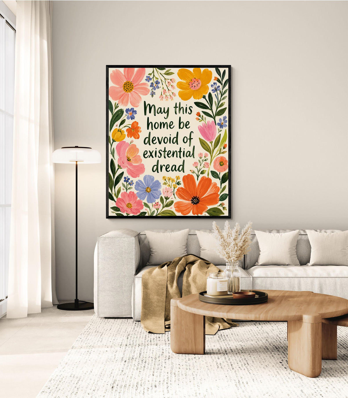 May This Home Be Devoid Of Existential Dread Art Print | Inspirational Wall Artwork | Living Room | Home Decor Gift | Bright Floral Poster