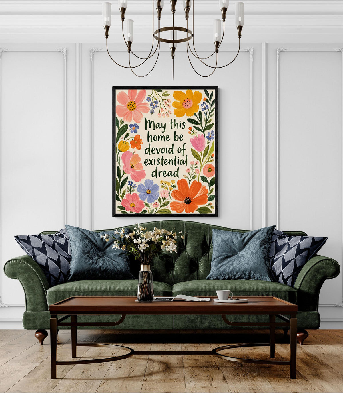 May This Home Be Devoid Of Existential Dread Art Print | Inspirational Wall Artwork | Living Room | Home Decor Gift | Bright Floral Poster