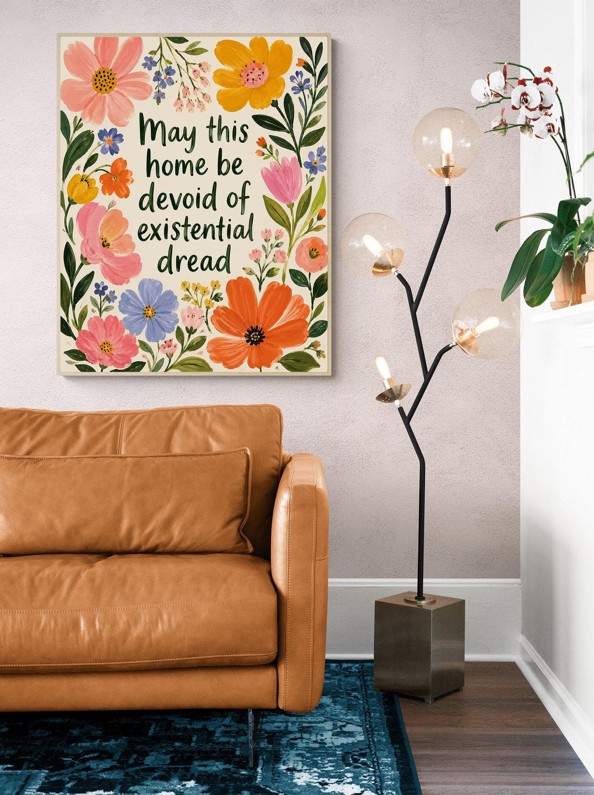 May This Home Be Devoid Of Existential Dread Art Print | Inspirational Wall Artwork | Living Room | Home Decor Gift | Bright Floral Poster