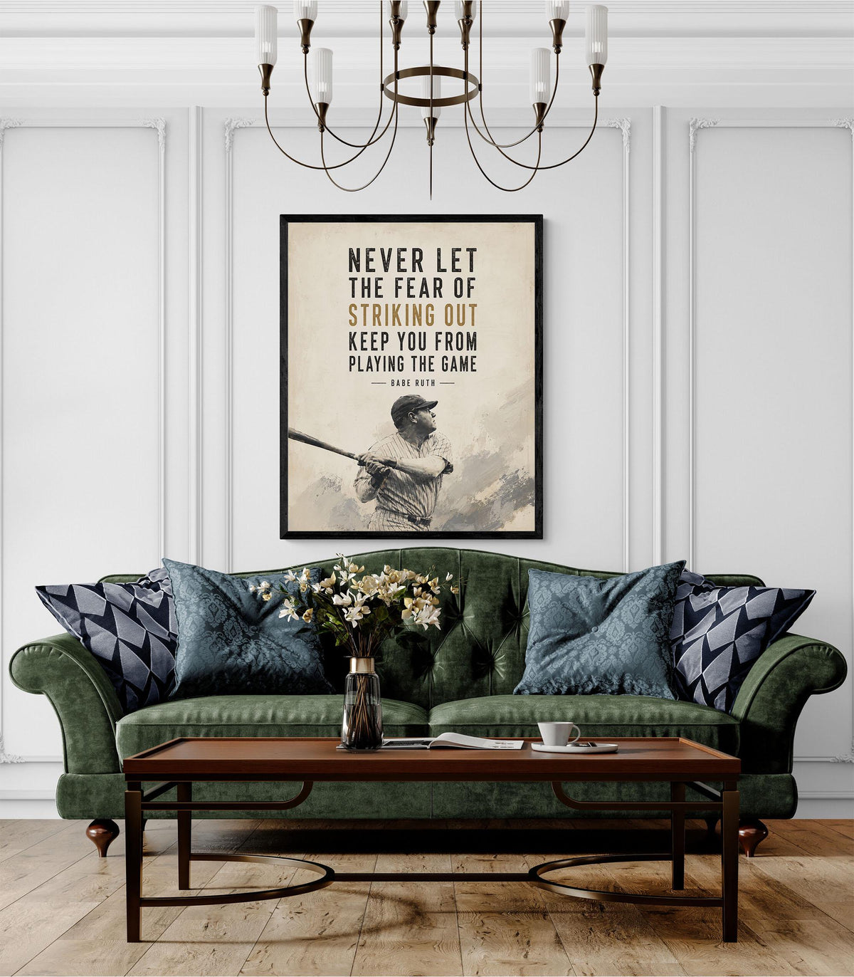Never Let The Fear Of Striking Out Wall Art Print | Keep You From Playing The Game | Babe Ruth Quote | Sport | Living Room | Baseball Poster