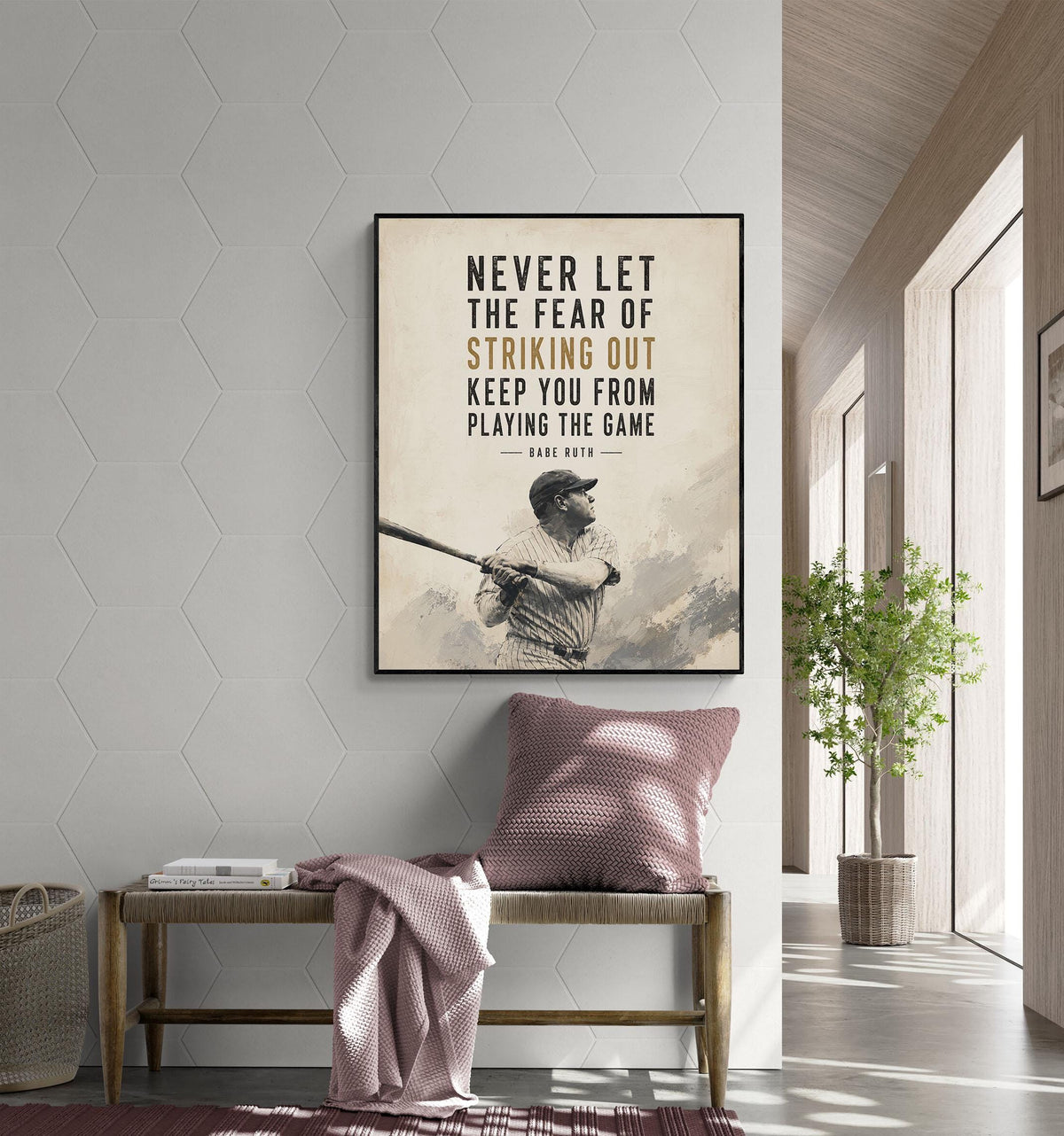 Never Let The Fear Of Striking Out Wall Art Print | Keep You From Playing The Game | Babe Ruth Quote | Sport | Living Room | Baseball Poster