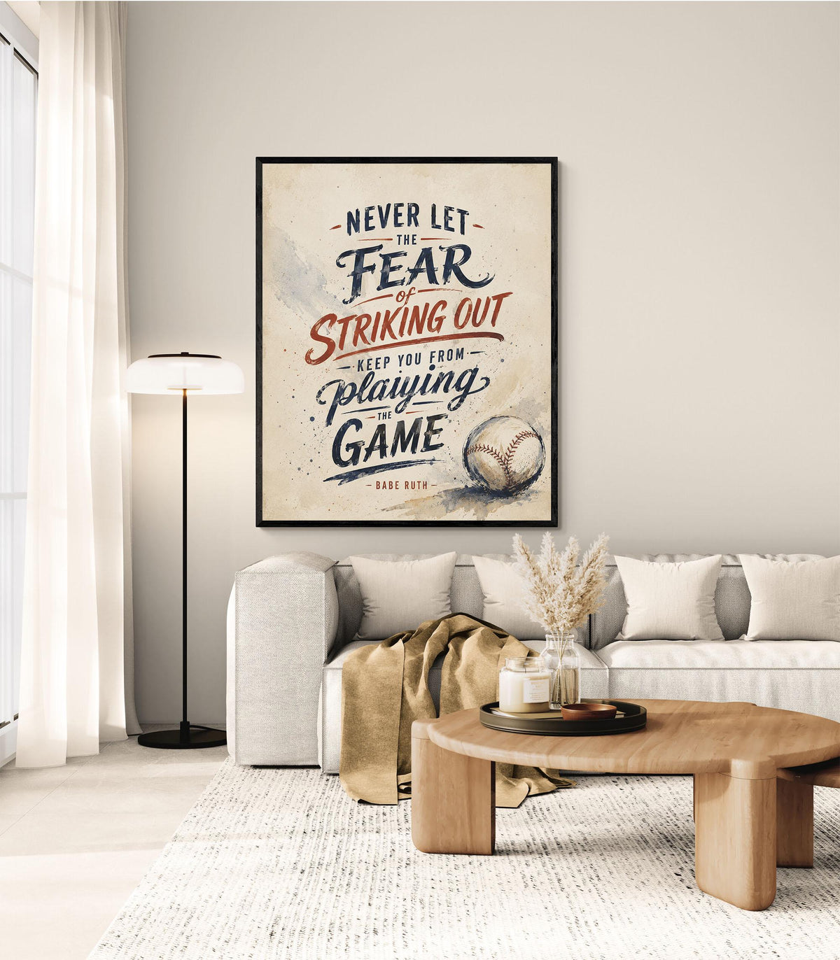 Babe Ruth Quote Wall Art Print, Never Let the Fear of Striking Out, Typography Baseball Home Decor, Motivational Sports Office Print