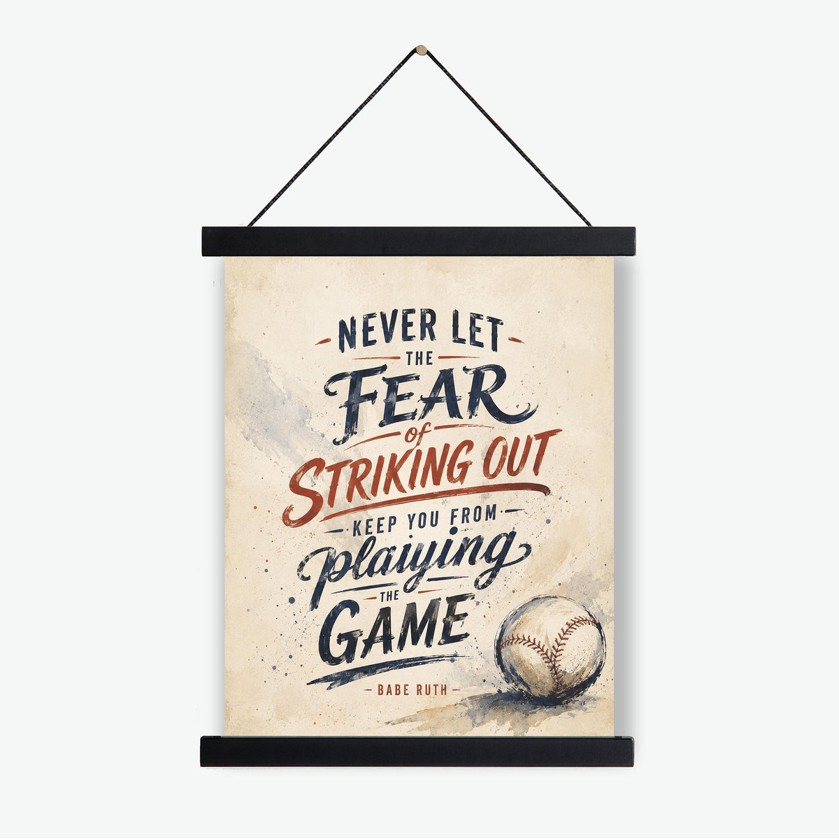 Babe Ruth Quote Wall Art Print, Never Let the Fear of Striking Out, Typography Baseball Home Decor, Motivational Sports Office Print