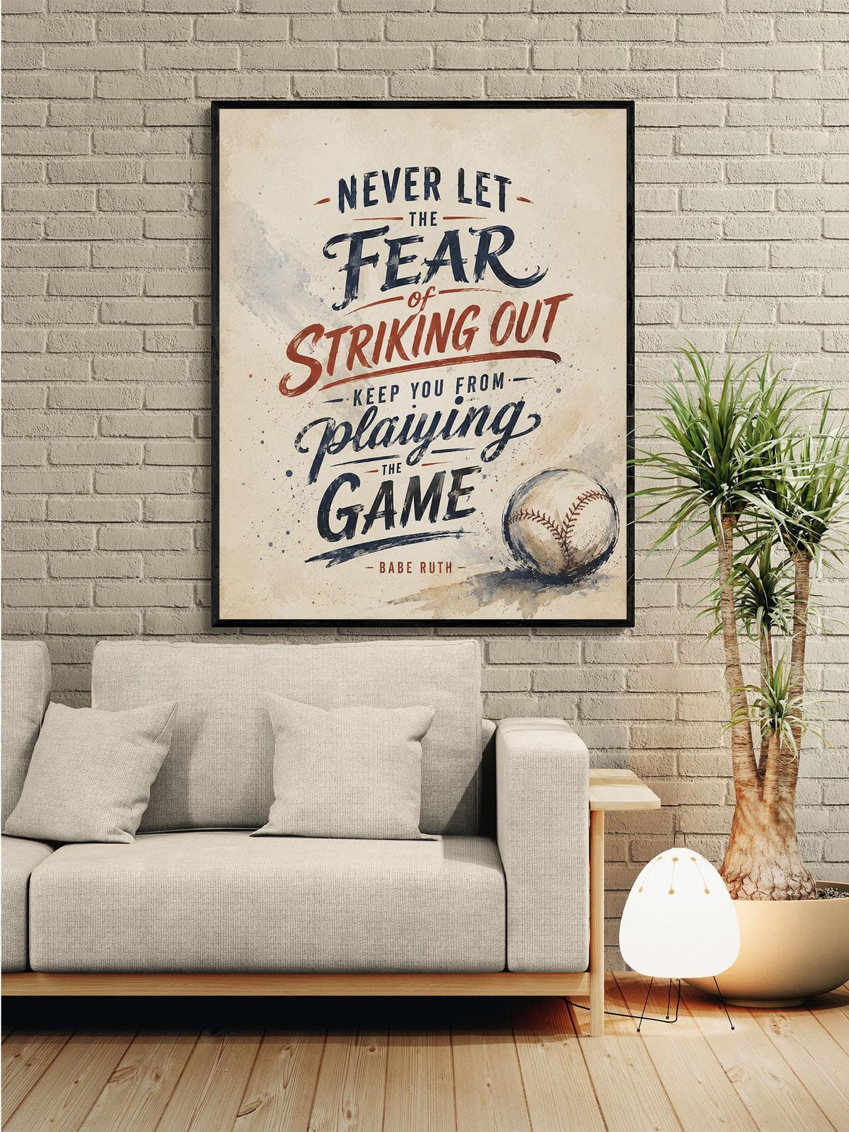Babe Ruth Quote Wall Art Print, Never Let the Fear of Striking Out, Typography Baseball Home Decor, Motivational Sports Office Print