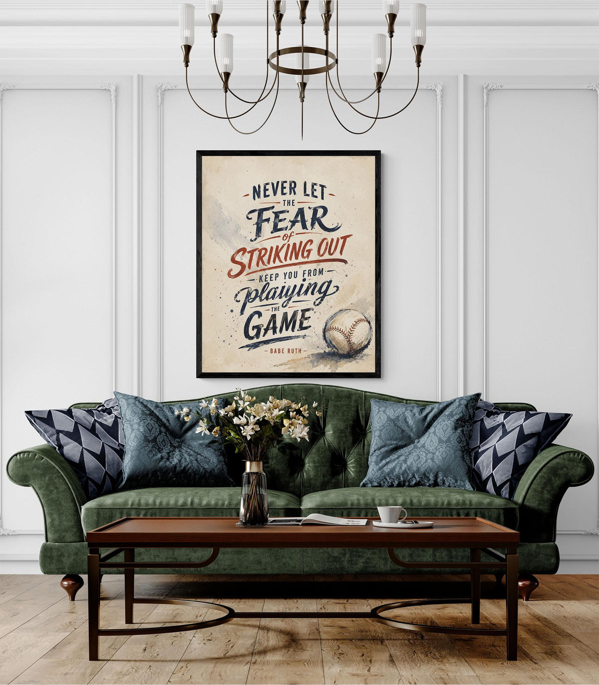 Babe Ruth Quote Wall Art Print, Never Let the Fear of Striking Out, Typography Baseball Home Decor, Motivational Sports Office Print
