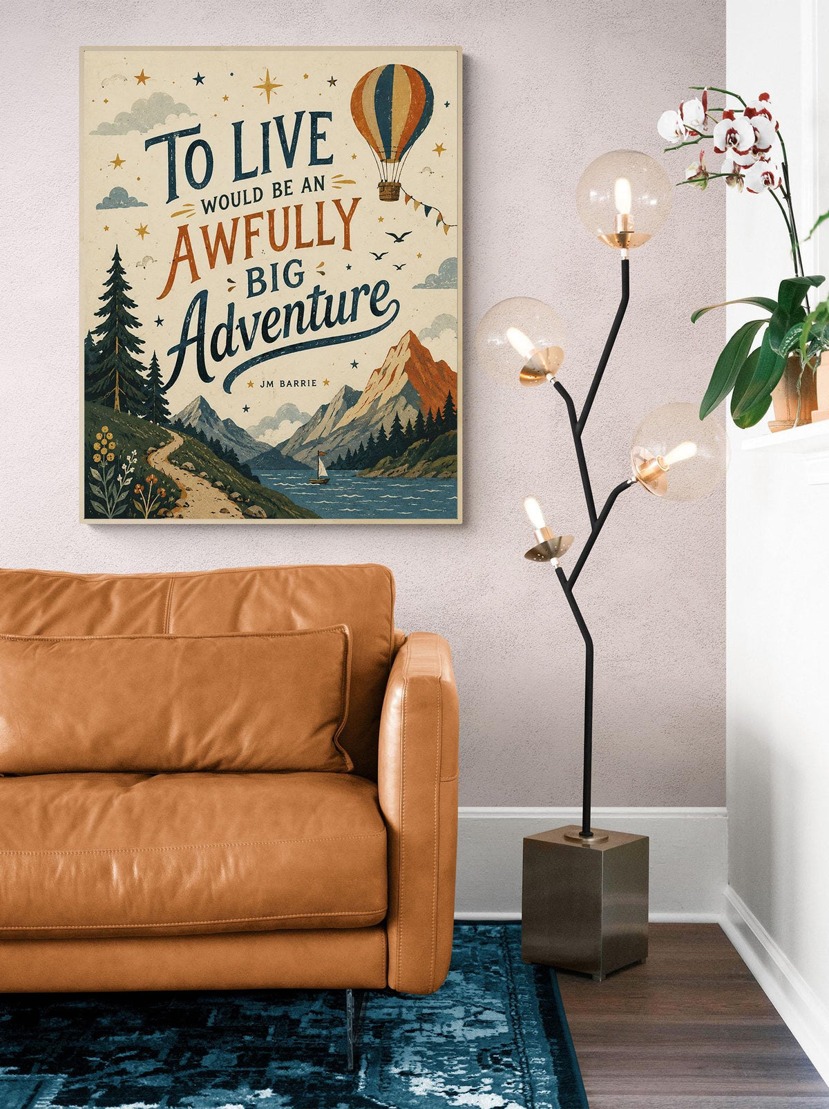 Peter Pan Adventure Quote Wall Art Print, J.M. Barrie To Live Would Be an Awfully Big Adventure, Hot Air Balloon, Vintage Nursery Home Decor