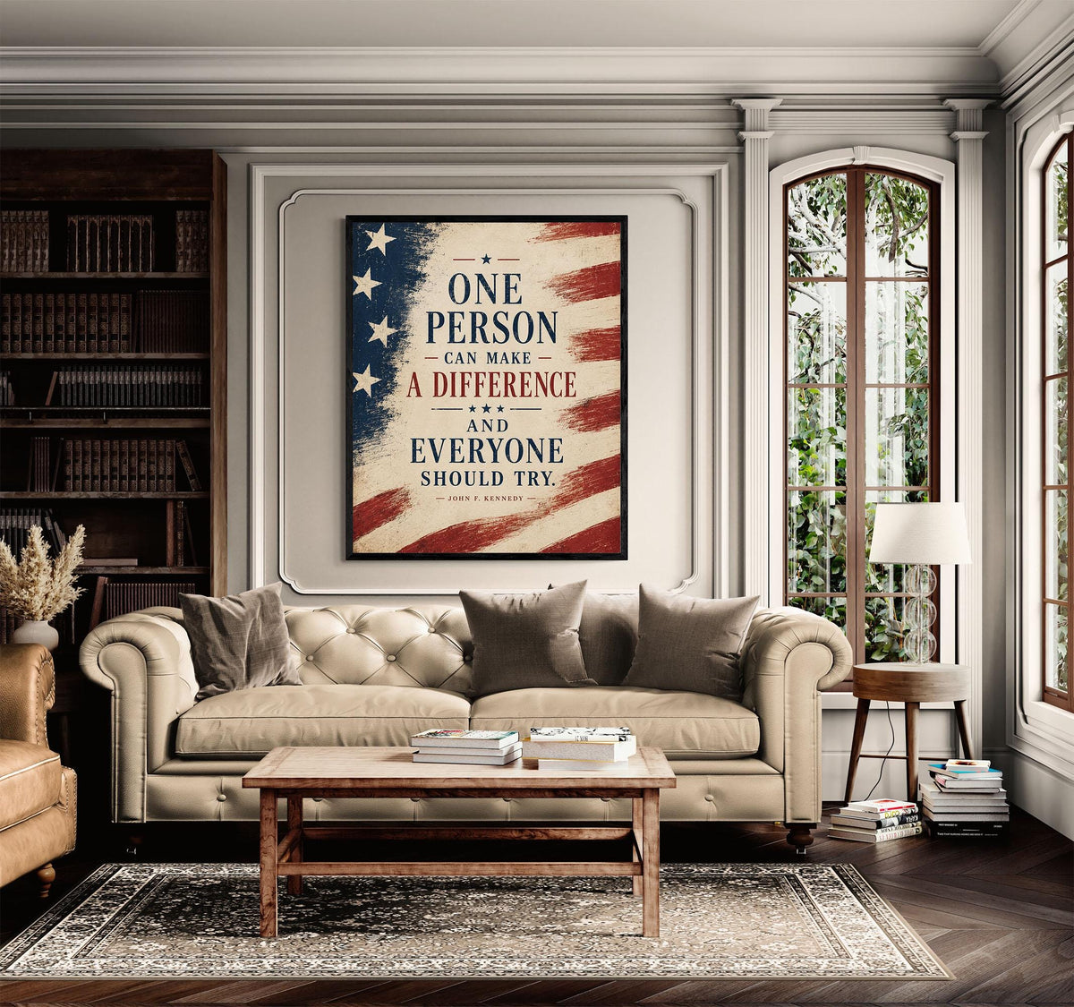 One Person Can Make A Difference Wall Art Print | John F Kennedy Quote | JFK Patriotic USA | Inspirational Home Decor | History Flag Poster