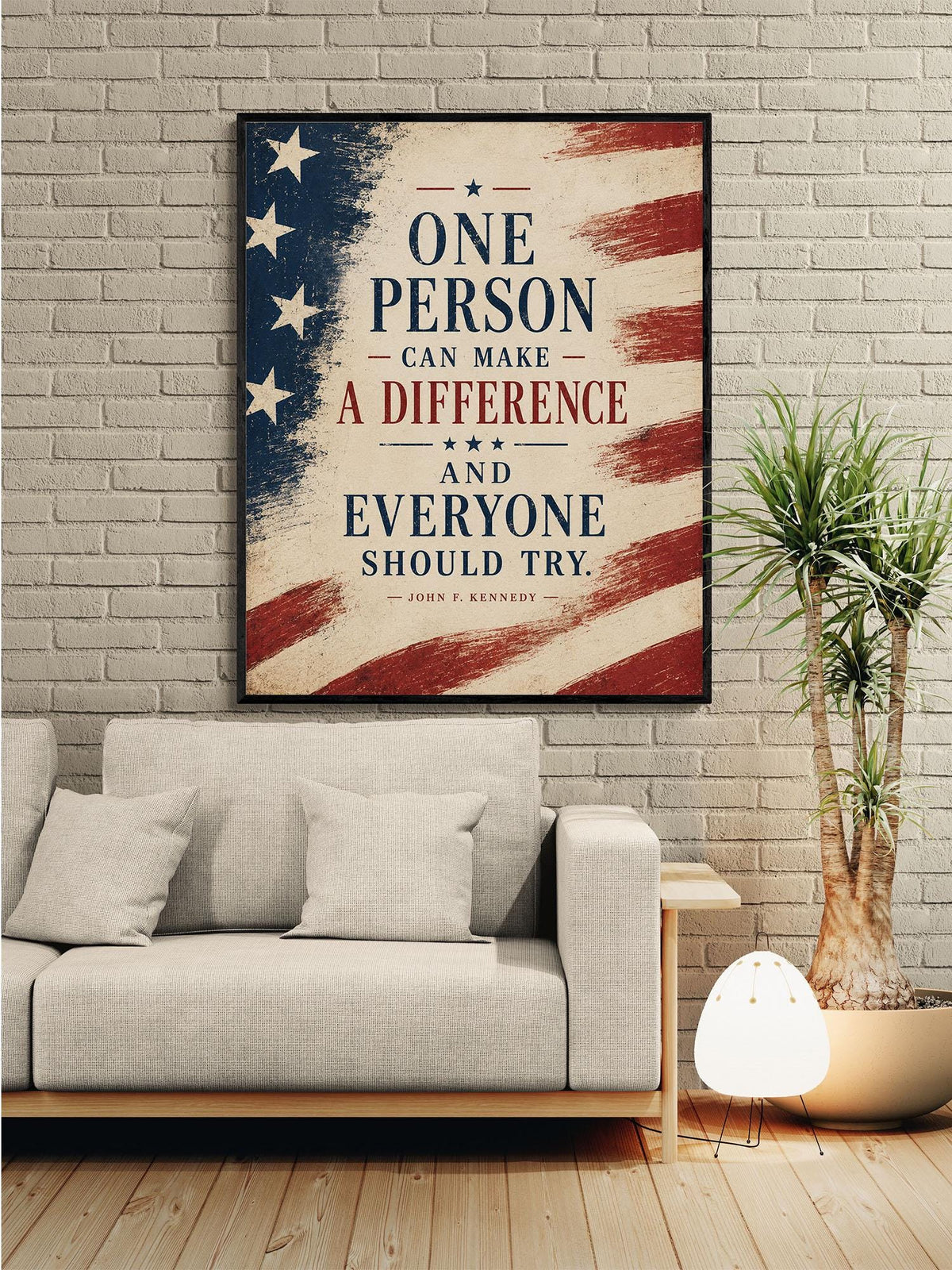 One Person Can Make A Difference Wall Art Print | John F Kennedy Quote | JFK Patriotic USA | Inspirational Home Decor | History Flag Poster