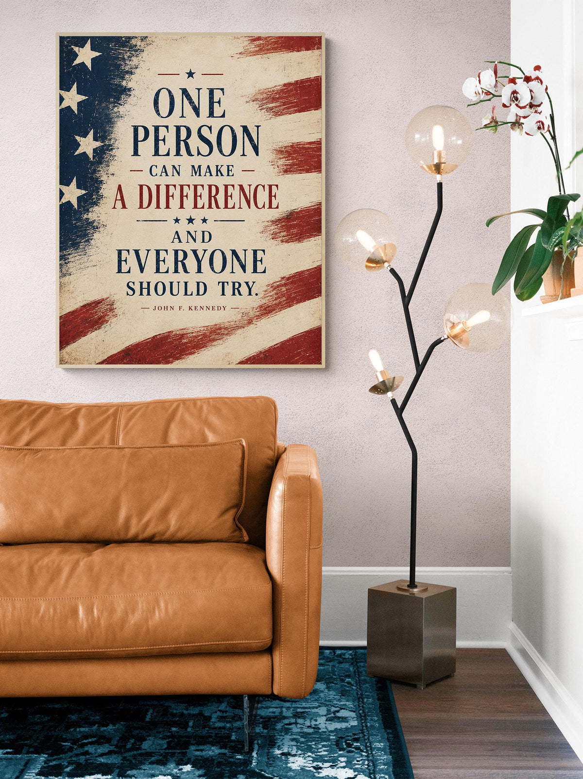 One Person Can Make A Difference Wall Art Print | John F Kennedy Quote | JFK Patriotic USA | Inspirational Home Decor | History Flag Poster