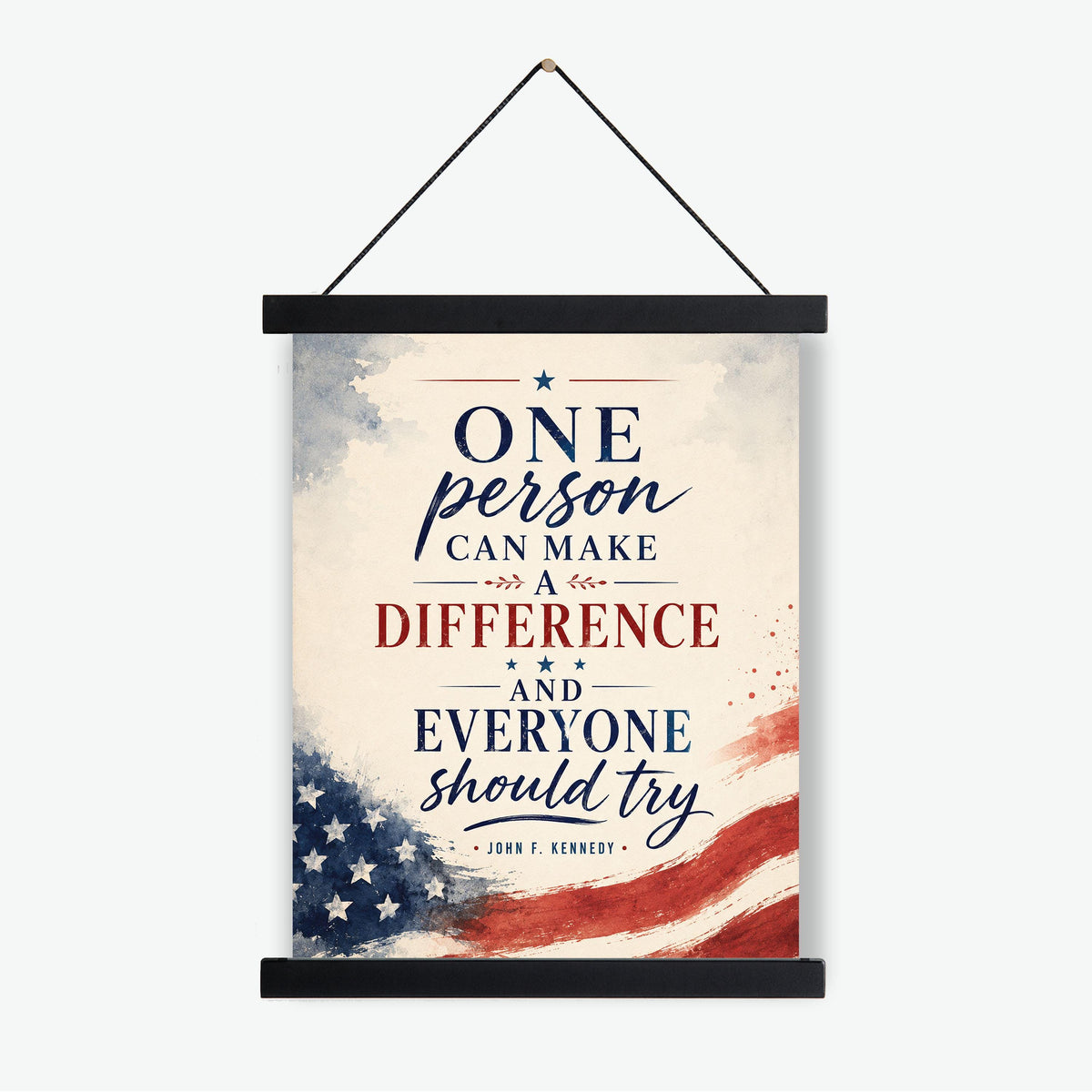 One Person Can Make A Difference Wall Art Print | John F Kennedy Quote | JFK | Inspirational Home Decor | History Patriotic USA Flag Poster