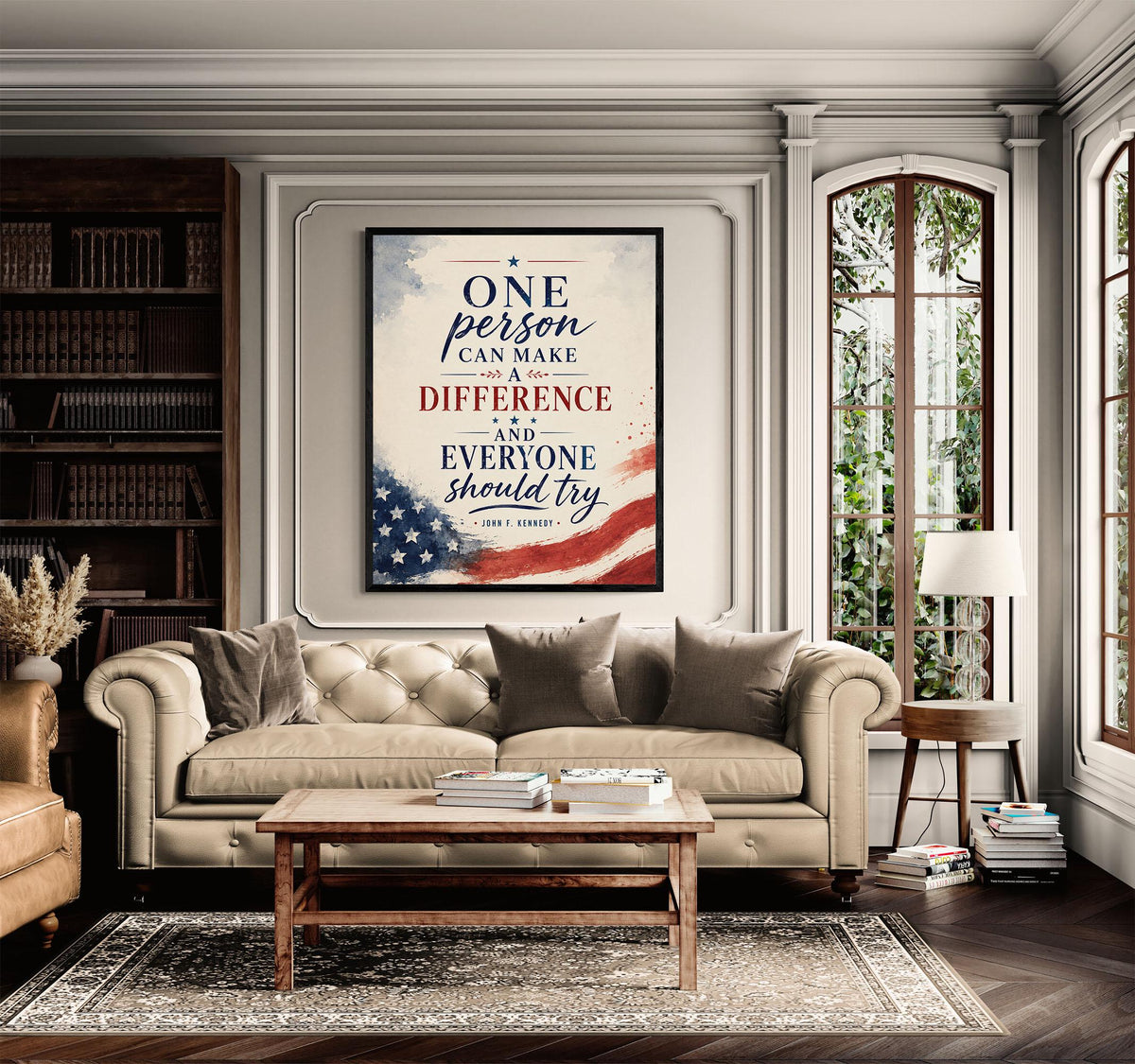 One Person Can Make A Difference Wall Art Print | John F Kennedy Quote | JFK | Inspirational Home Decor | History Patriotic USA Flag Poster