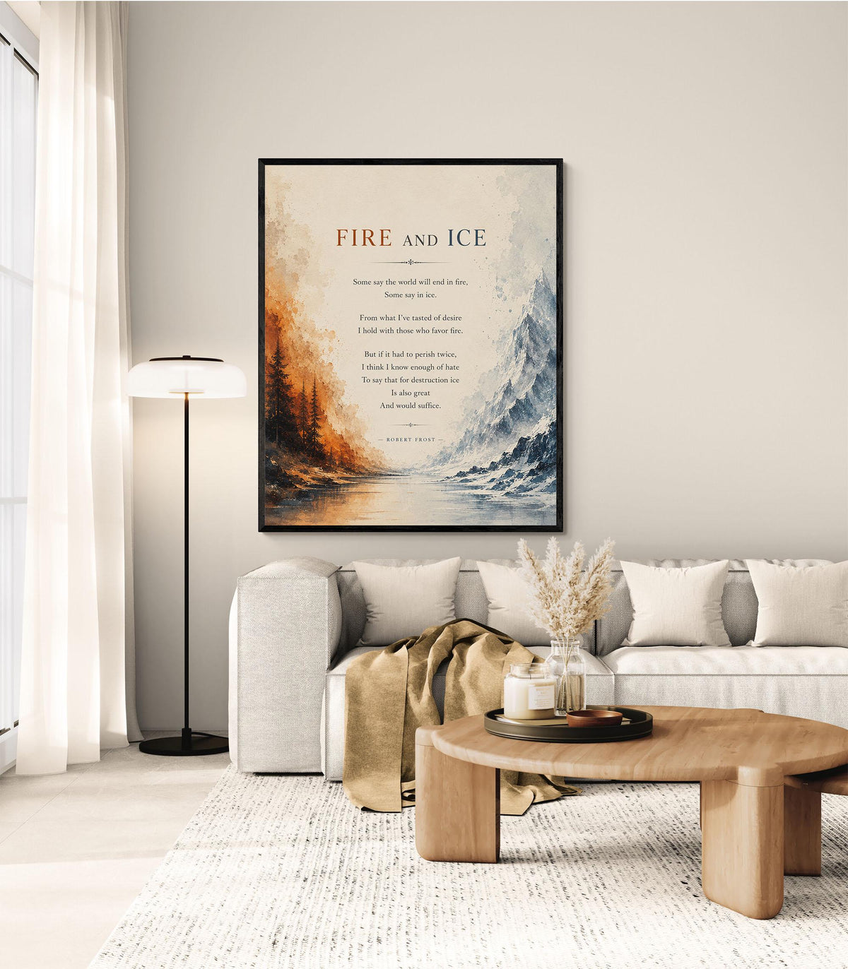 Fire and Ice Poem Wall Art Print | Robert Frost Quote | The World Will End In Fire | Literary Book | Landscape | Home Decor Poster