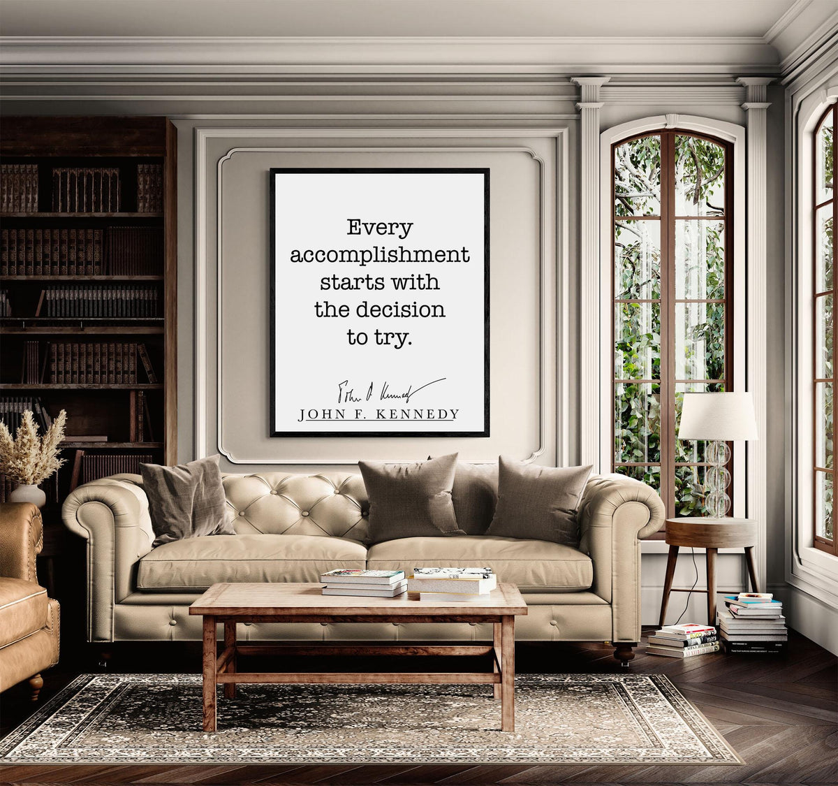 John F Kennedy Quote Art Print | Every Accomplishment Starts With The Decision To Try | Home Decor | Living Room | JFK | History Poster