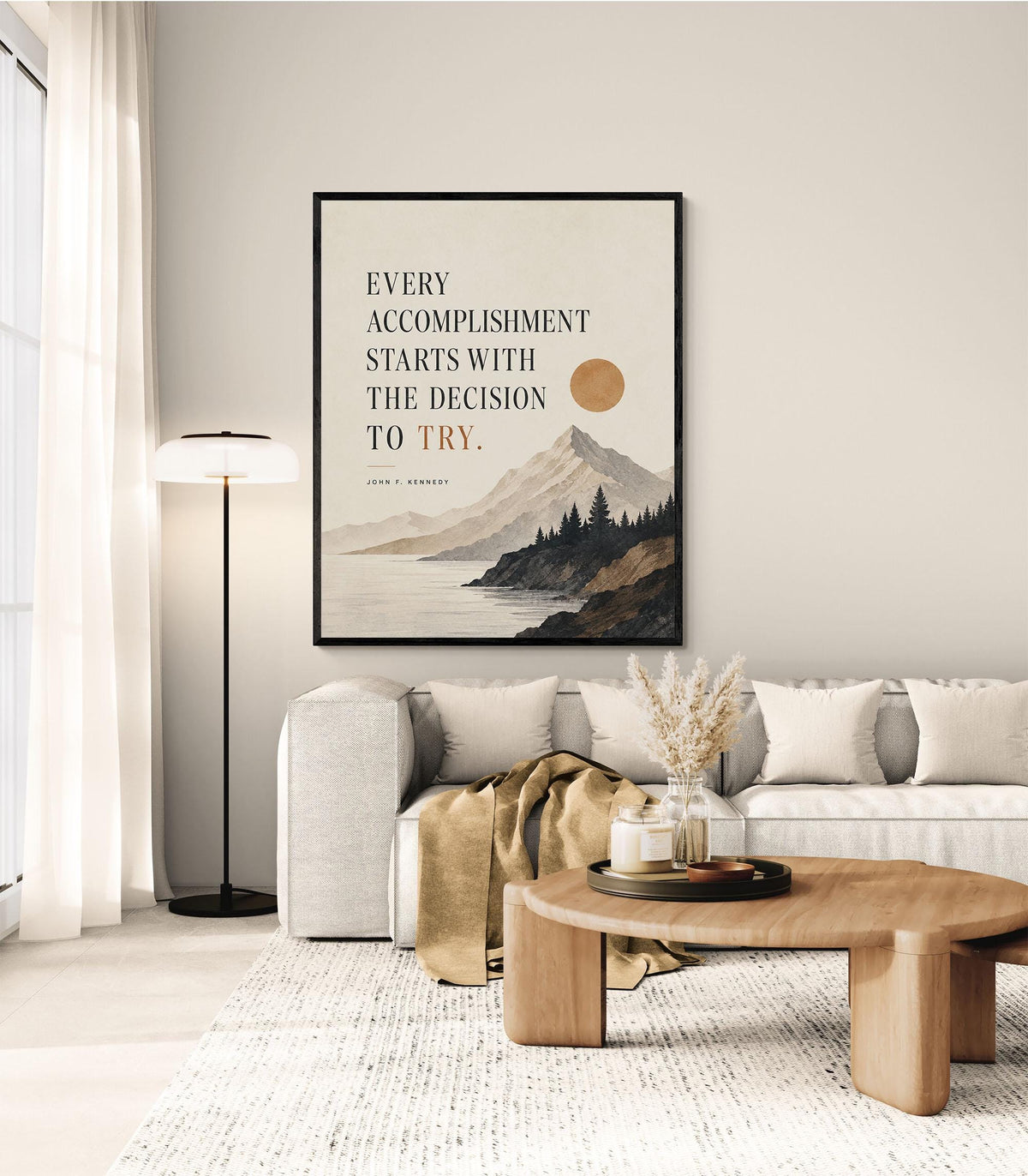 John F Kennedy Art Print | Every Accomplishment Starts With The Decision To Try | Home Decor | Living Room | JFK Quote | History Poster