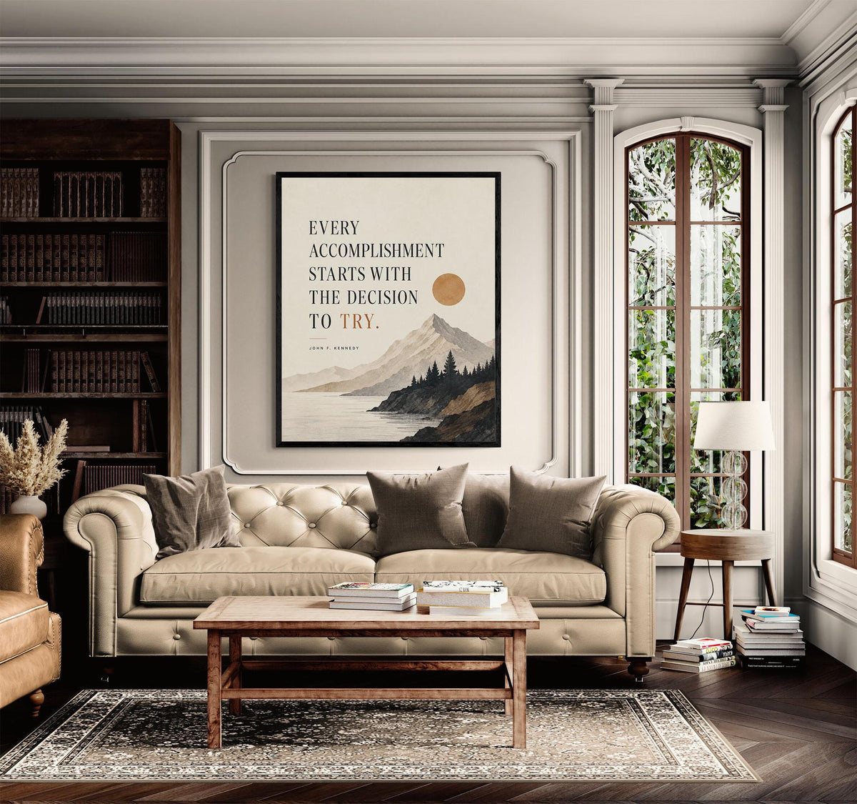 John F Kennedy Art Print | Every Accomplishment Starts With The Decision To Try | Home Decor | Living Room | JFK Quote | History Poster