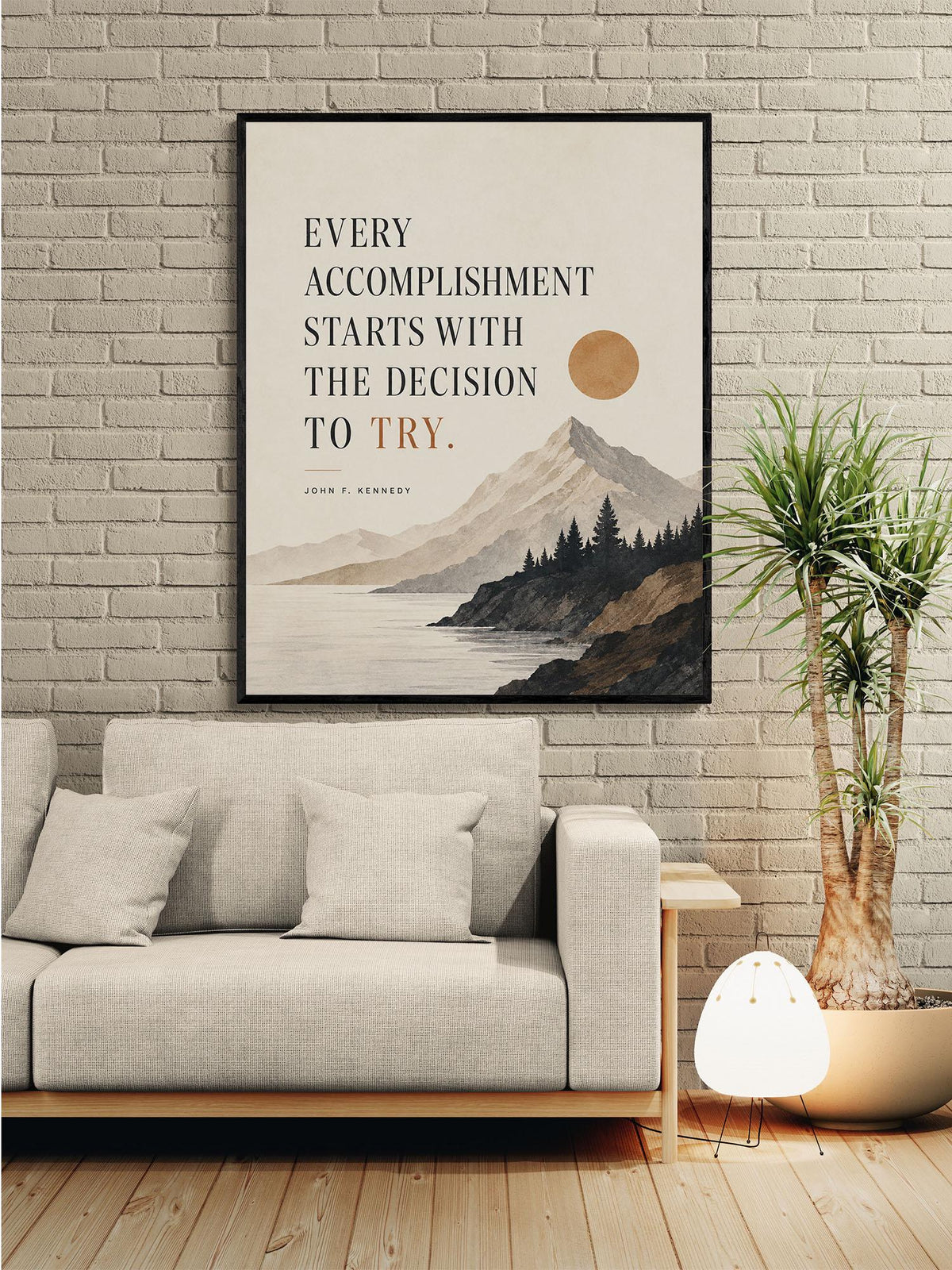 John F Kennedy Art Print | Every Accomplishment Starts With The Decision To Try | Home Decor | Living Room | JFK Quote | History Poster