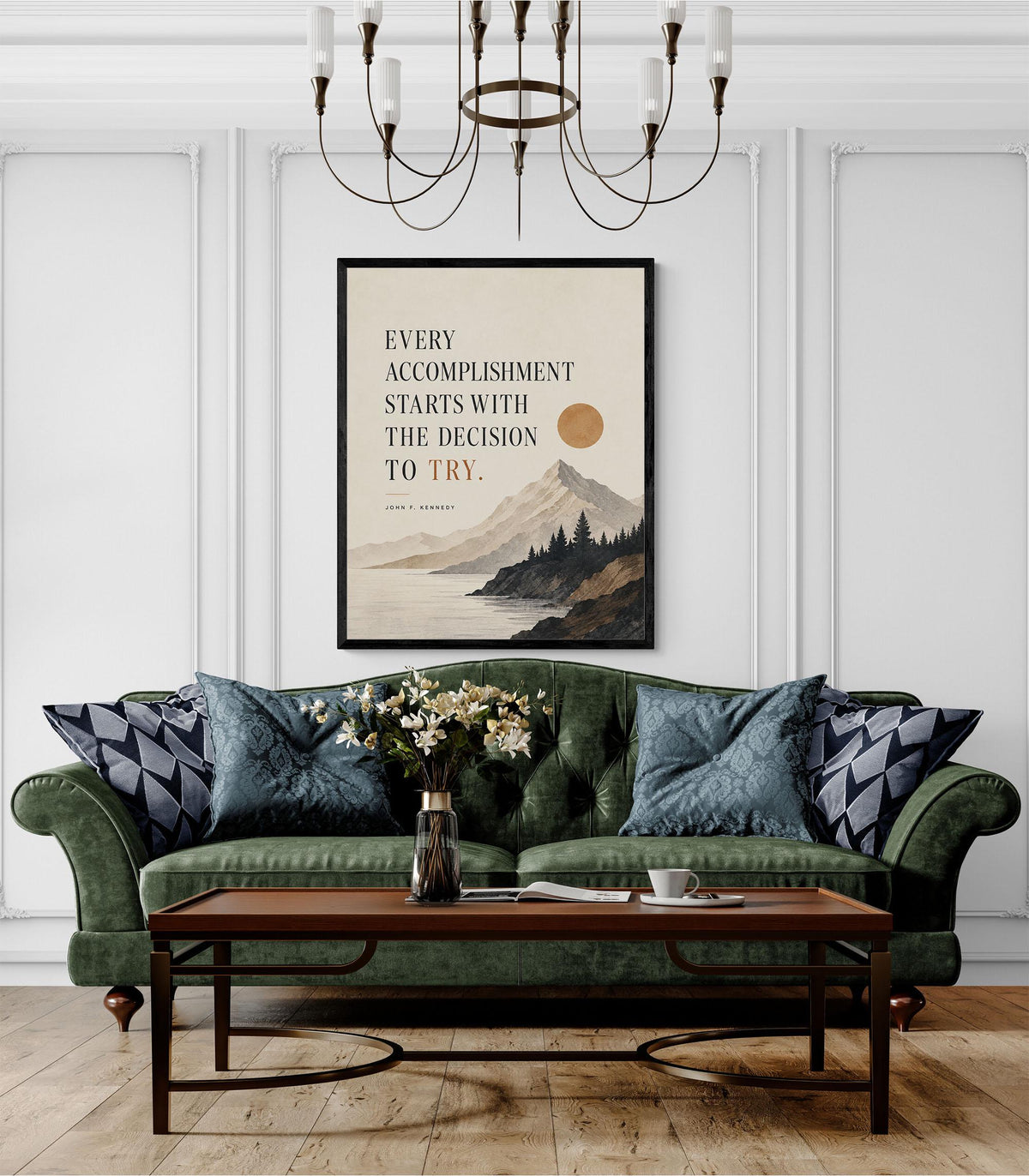 John F Kennedy Art Print | Every Accomplishment Starts With The Decision To Try | Home Decor | Living Room | JFK Quote | History Poster