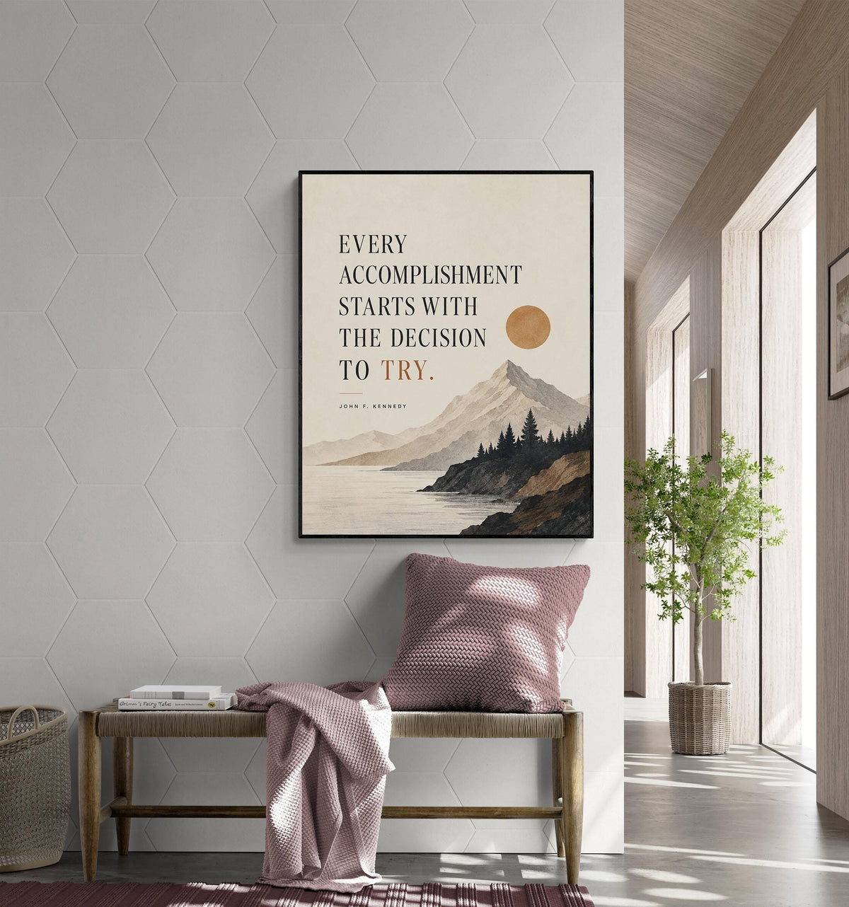 John F Kennedy Art Print | Every Accomplishment Starts With The Decision To Try | Home Decor | Living Room | JFK Quote | History Poster