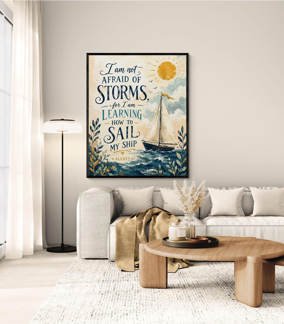 I Am Not Afraid Of Storms Wall Art Print | Louisa May Alcott Quote | Little Women | Children's Home Decor | Literary | Nursery Sail Poster